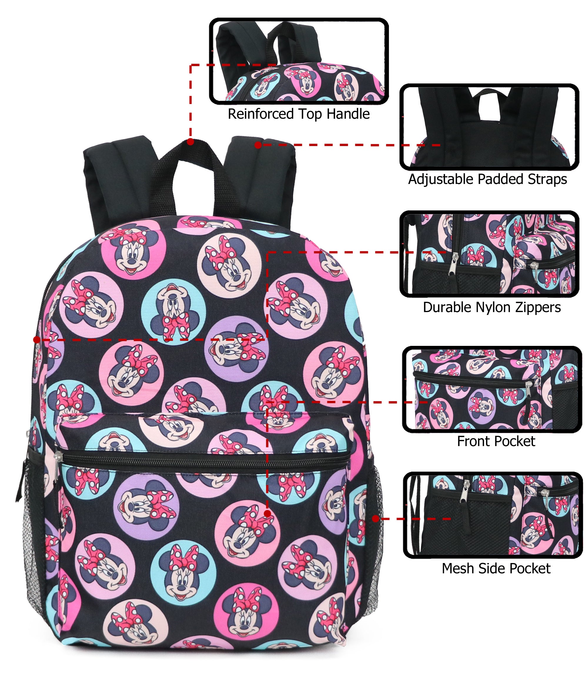 Disney Minnie Mouse Full Size All Over Print Backpack