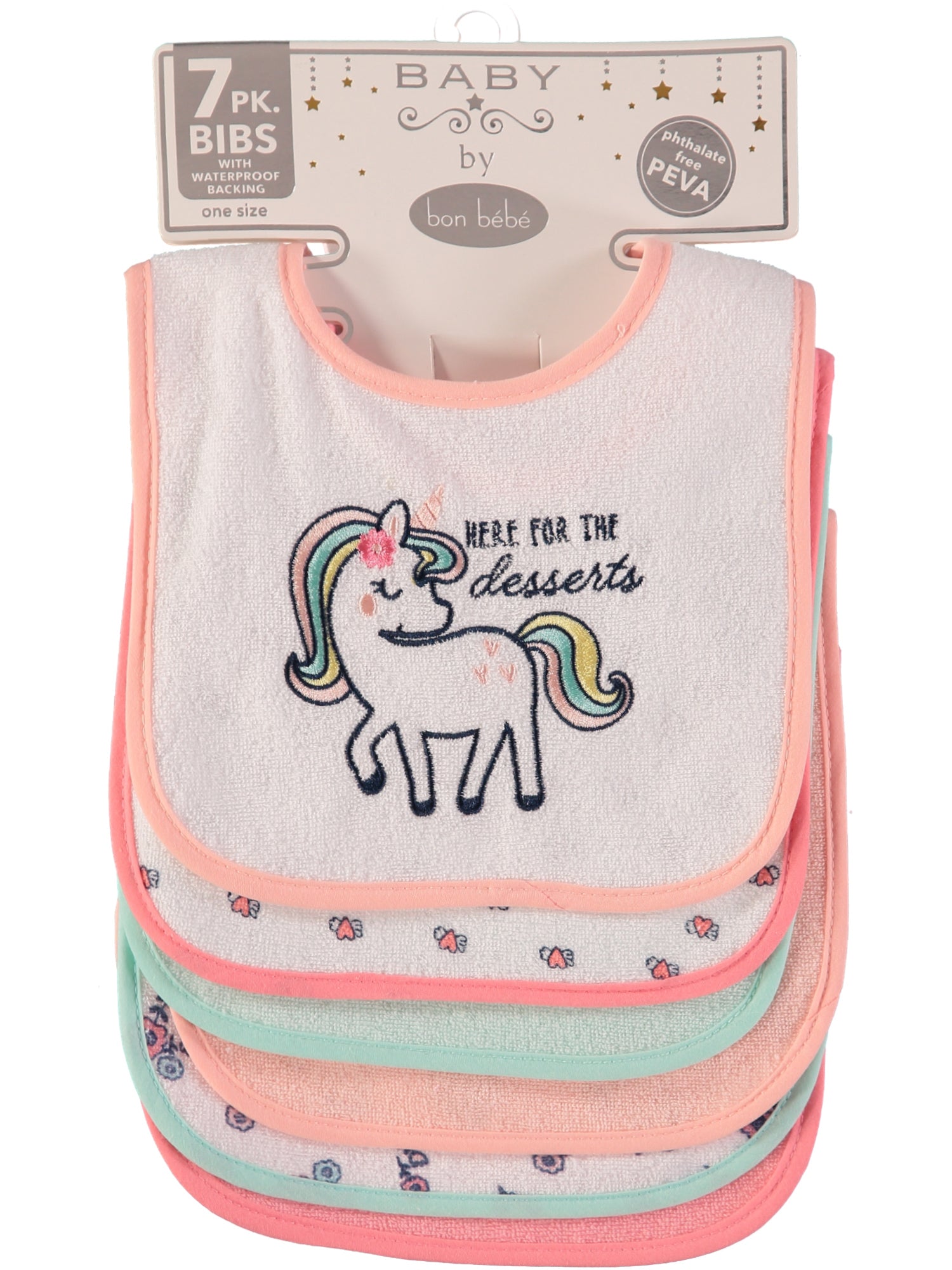 Bon Bebe Baby Girls 7-Pack Bibs with Waterproof Backing