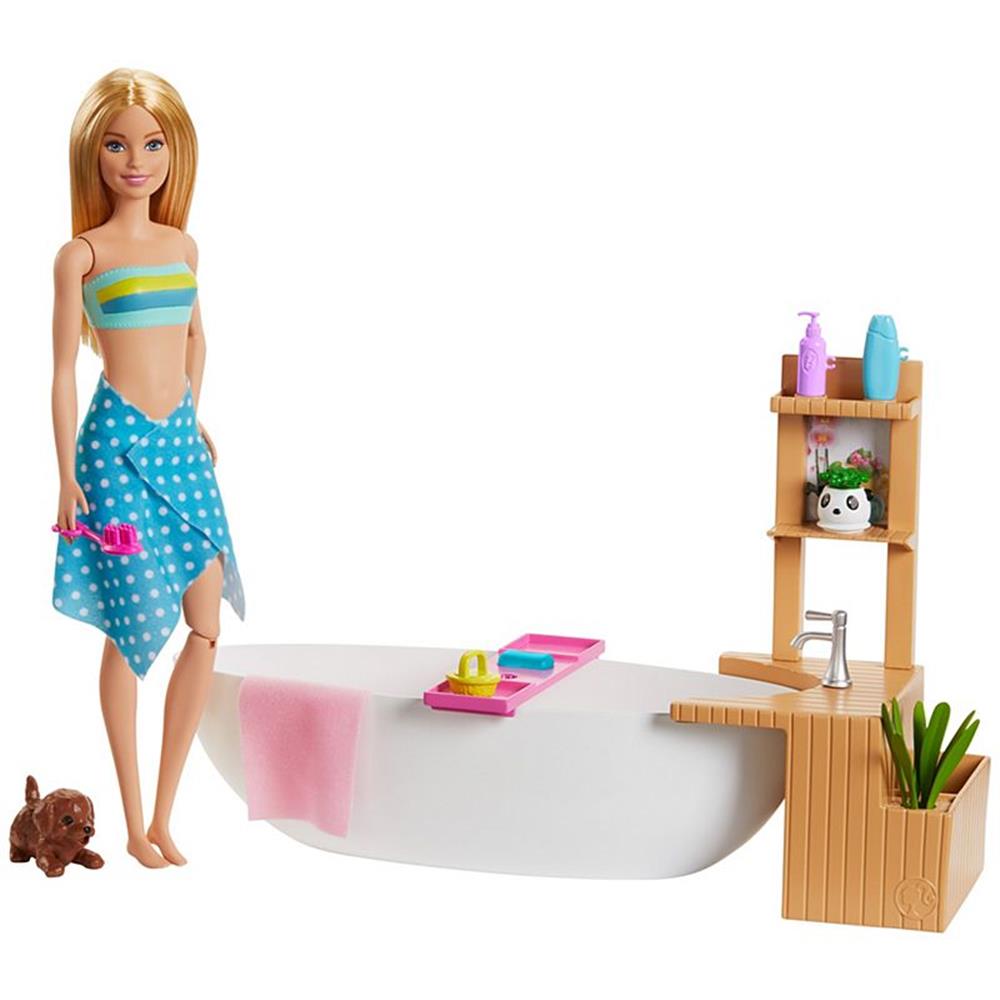 Mattel Barbie Fizzy Bath Doll & Playset, Blonde, with Tub, Puppy & More