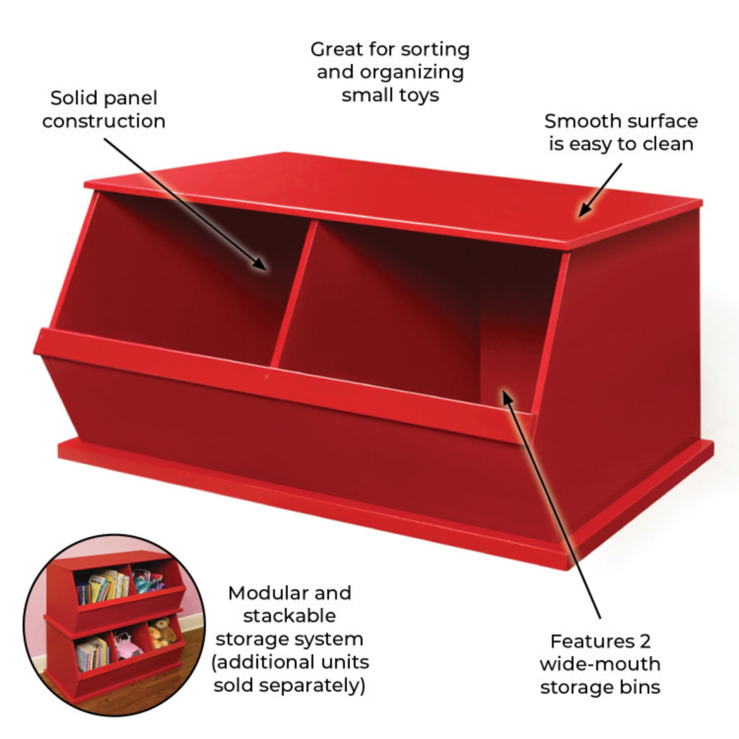 Badger Basket Two Bin Stackable Storage Cubby – Red