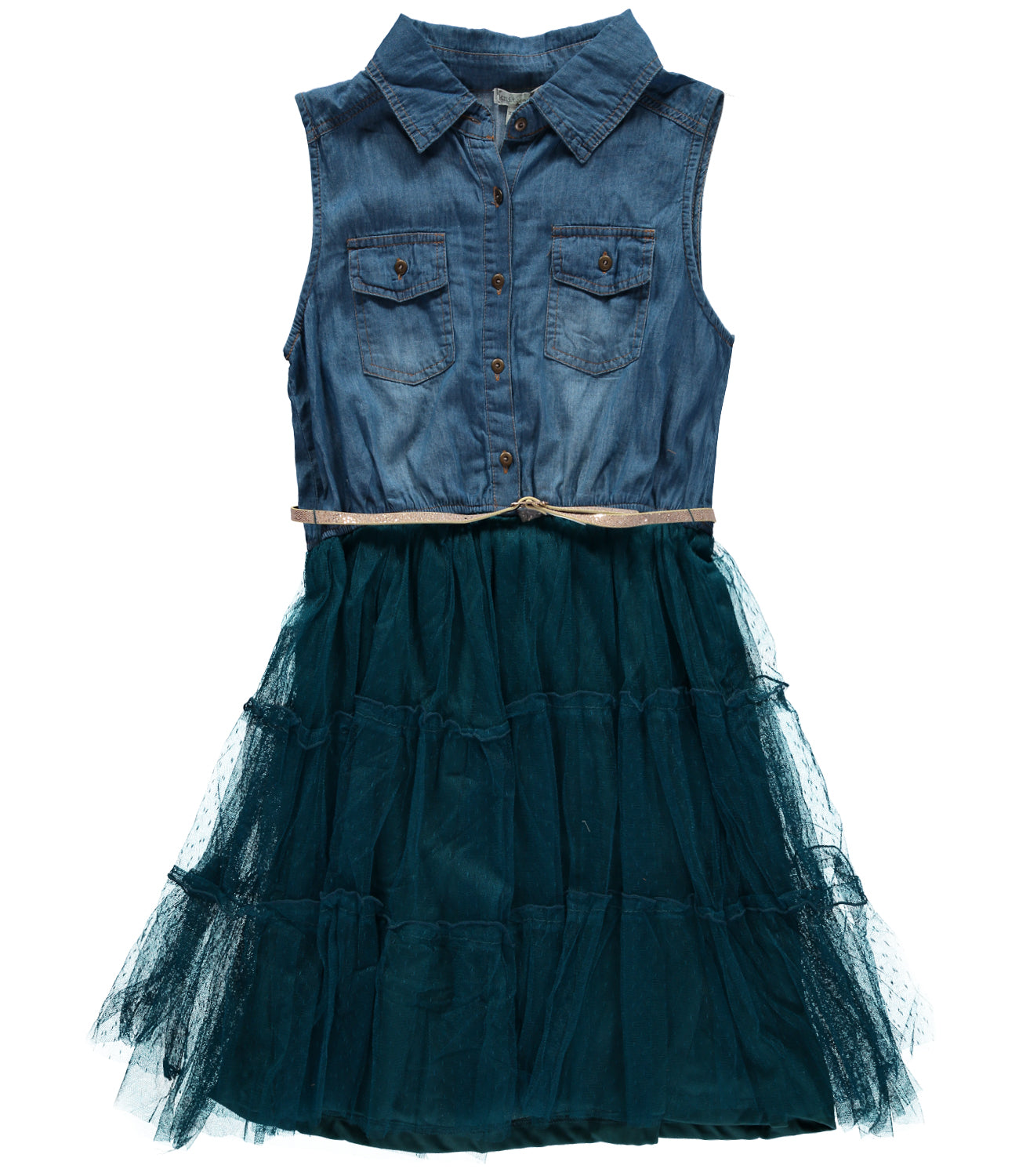 Beautees Girls 7-16 Sleeveless Denim Tulle Dress