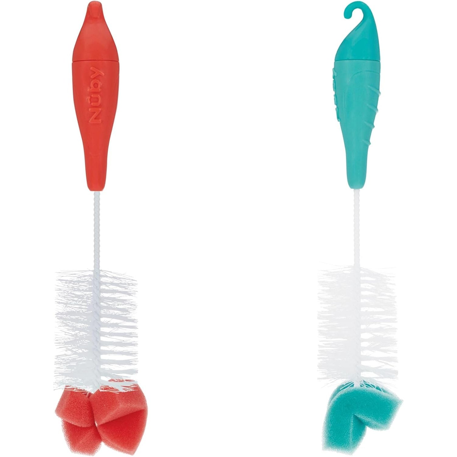 Nuby 2-Pack Bottle and Nipple Brush with Sponge Tip, Colors May Vary