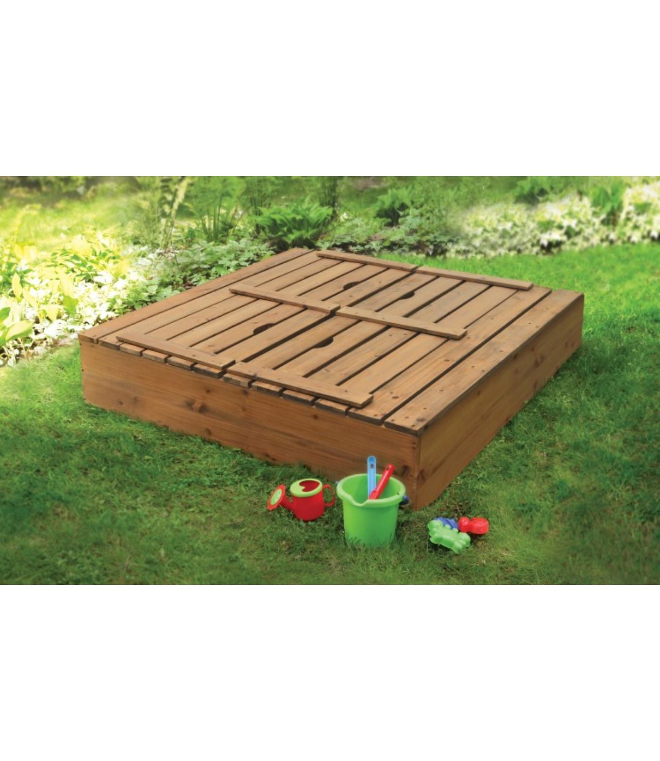 Badger Basket Covered Convertible Cedar Sandbox with Two Bench Seats – Natural