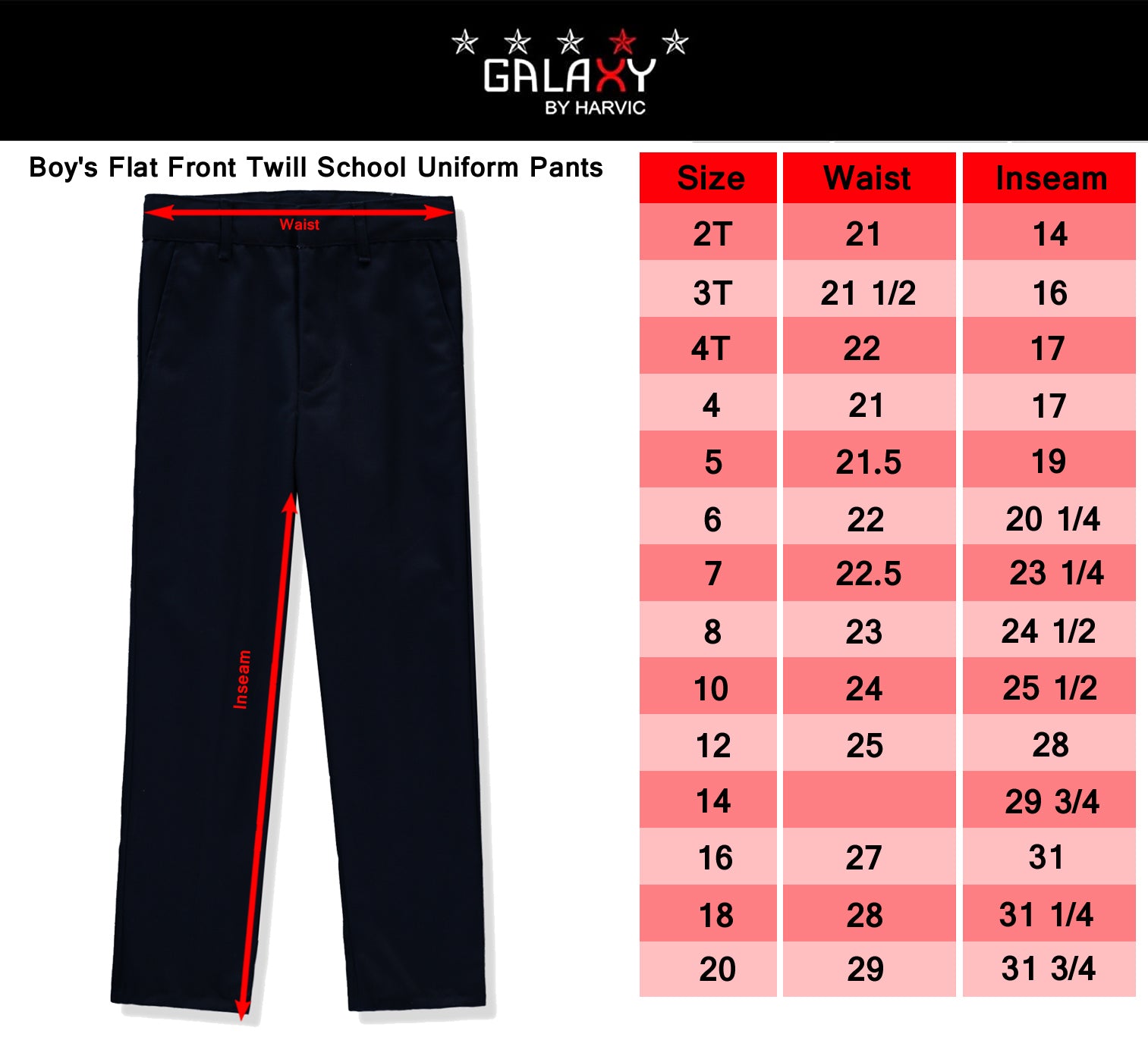 Galaxy Boys 2T-4T Flat Front School Uniform Pants