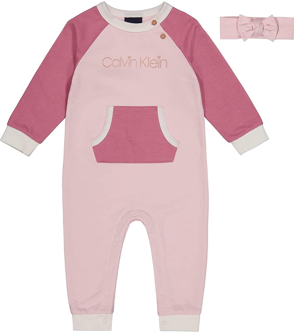 Calvin Klein Girls 0-9 Months Raglan Coverall with Headband