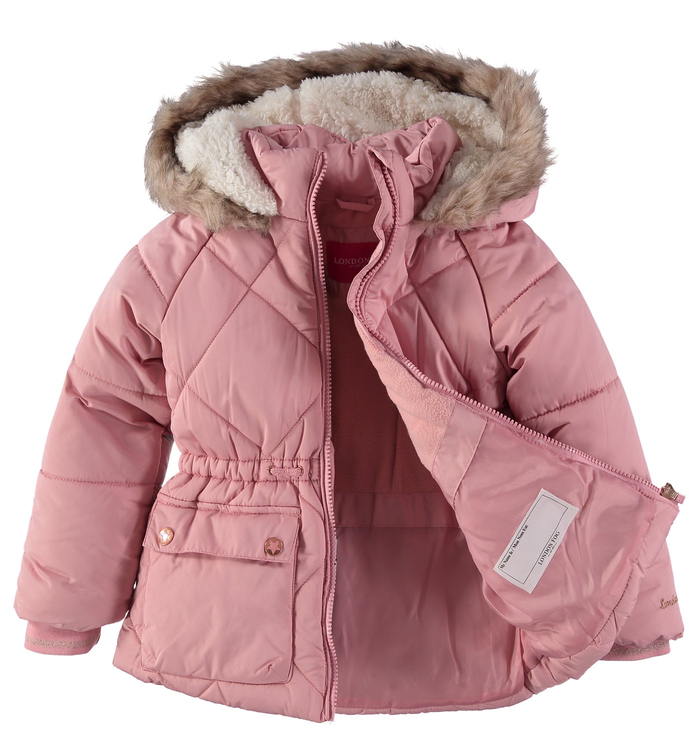 London Fog Girls 2T-4T Quilt Fur Hood Jacket