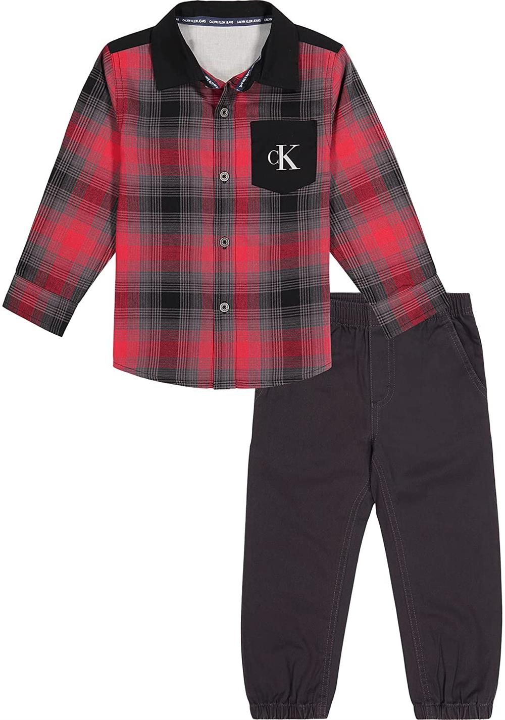 Calvin Klein Boys 4-7 2-Piece Plaid Jogger Pant Set