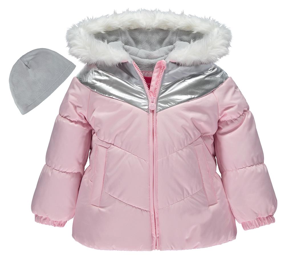 London Fog Girls 2T-4T Metallic Puffer with Hat