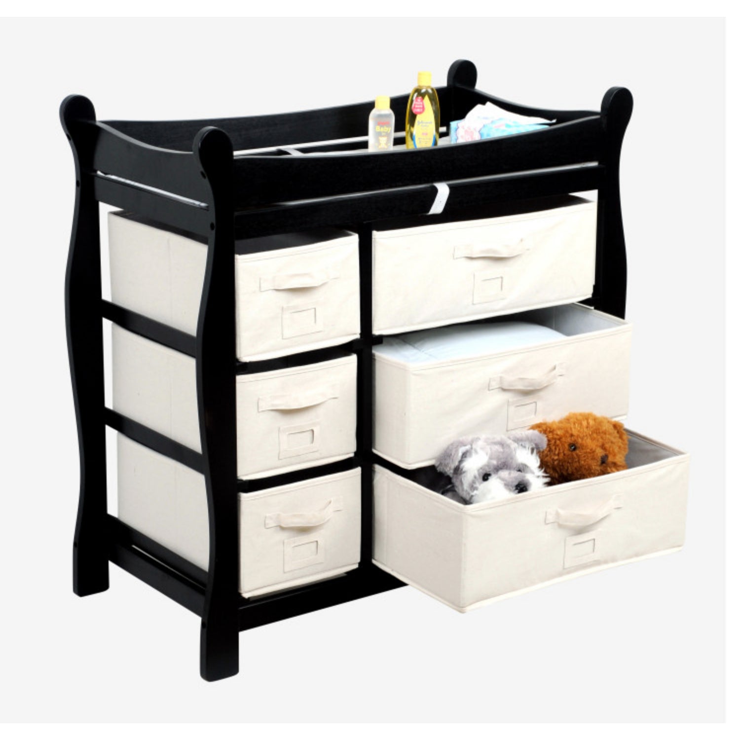 Badger Basket Sleigh Style Baby Changing Table with 6 Baskets – Black