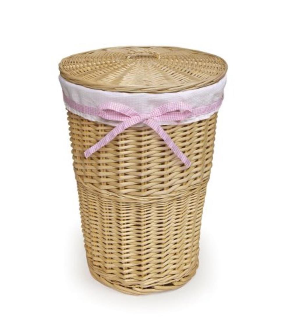 Badger Basket Badger Basket Round Wicker Hamper with Liner/4 Belts, Natural/White