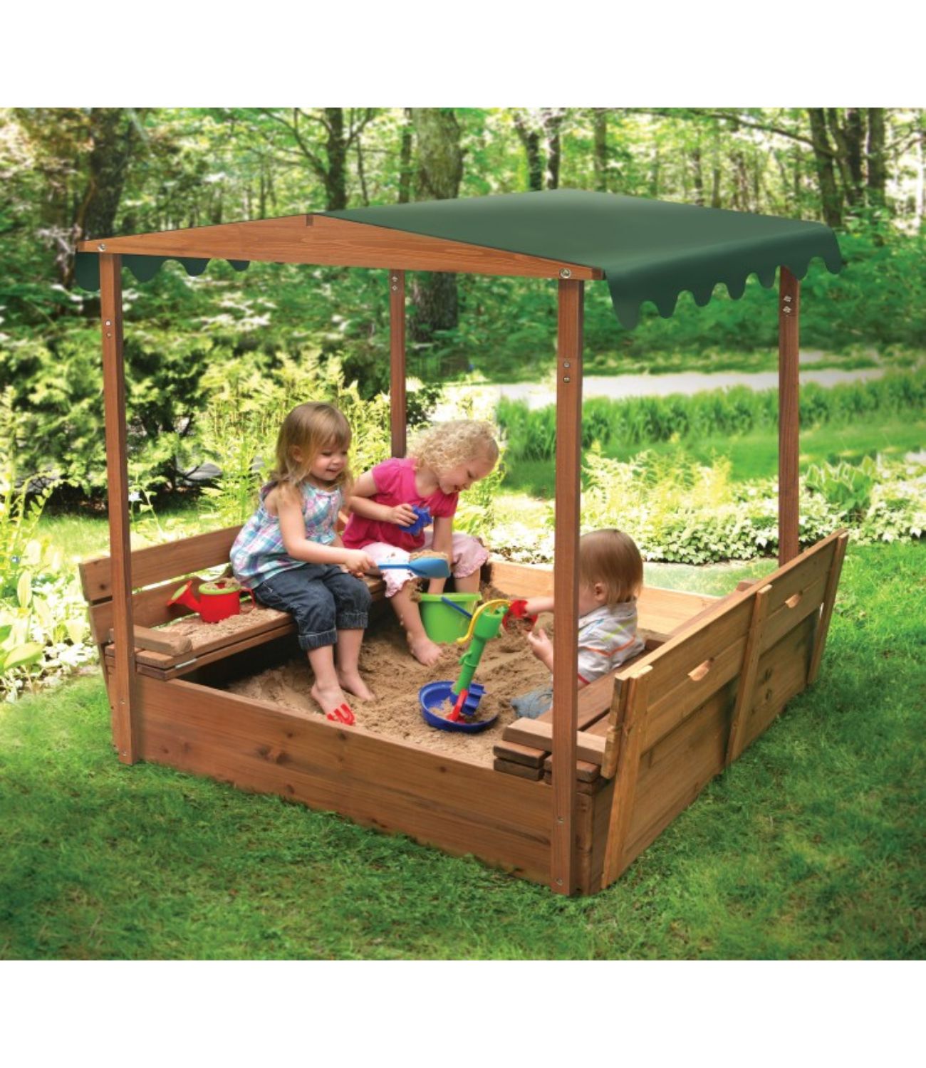 Badger Basket Covered Convertible Cedar Sandbox with Canopy and Two Bench Seats