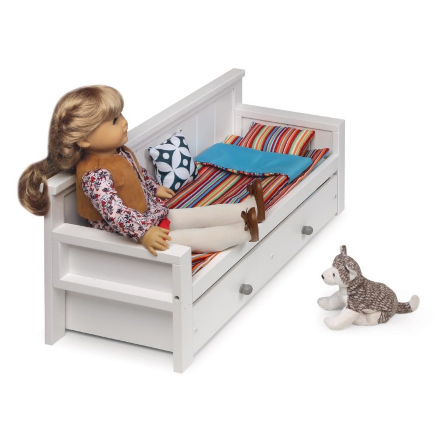 Badger Basket Sofa/Daybed with Trundle for 18 inch Dolls – White/Multi