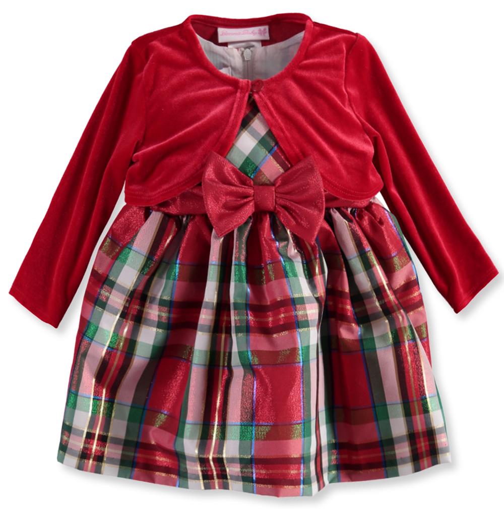 Bonnie Jean Girls 12-24 Months Plaid Dress with Cardigan