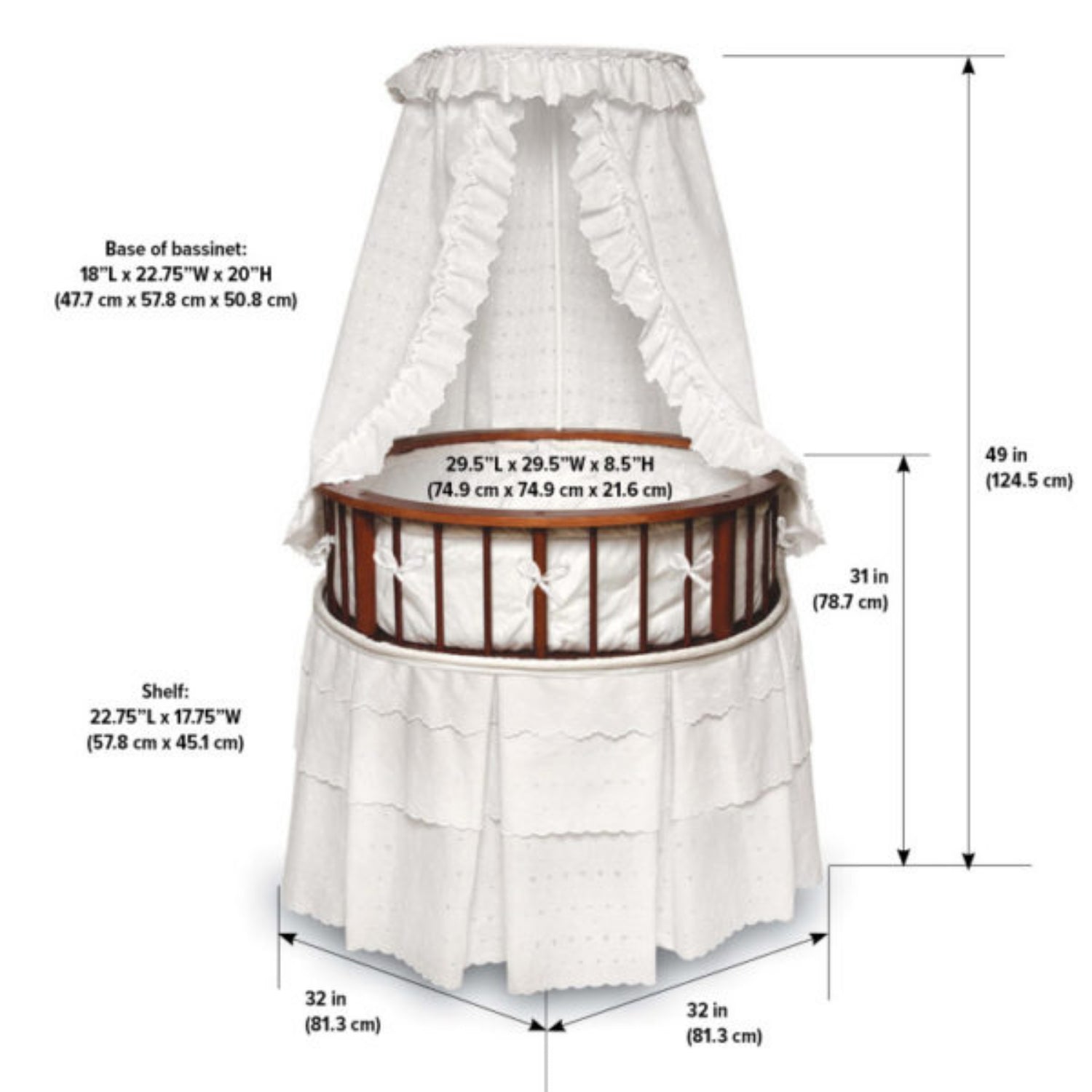 Badger Basket Elegance Round Bassinet w/ Eyelet Bedding - Cherry/White