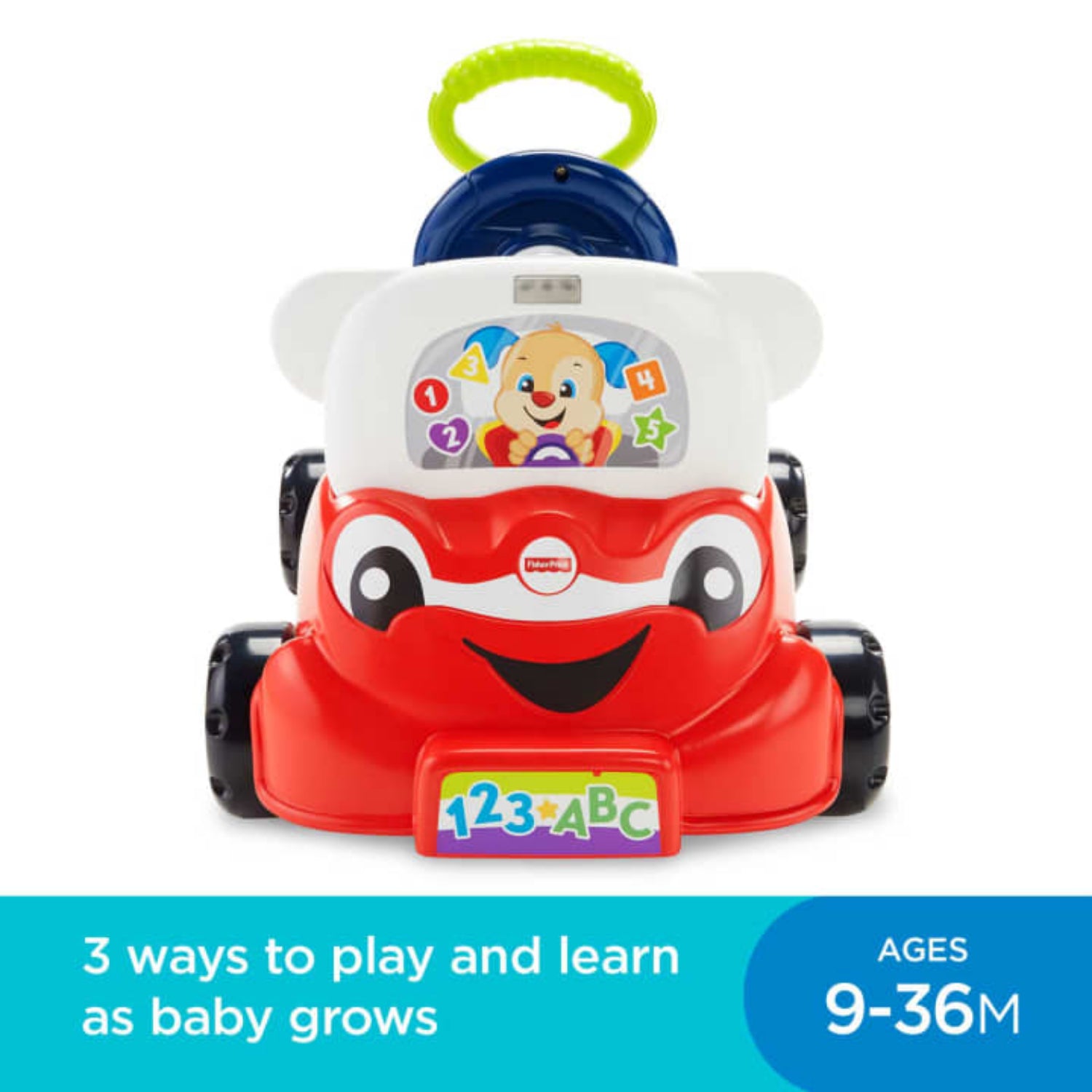 Fisher Price Laugh & Learn 3-In-1 Smart Car, Interactive Baby Ride-On Toy