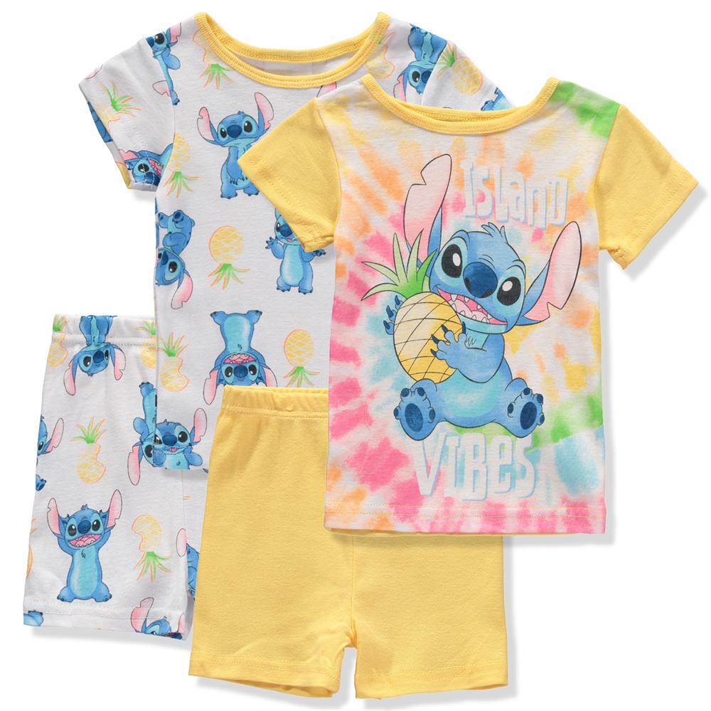 Disney Girls 2T-4T Stitch 4-Piece Cotton Pajama Set