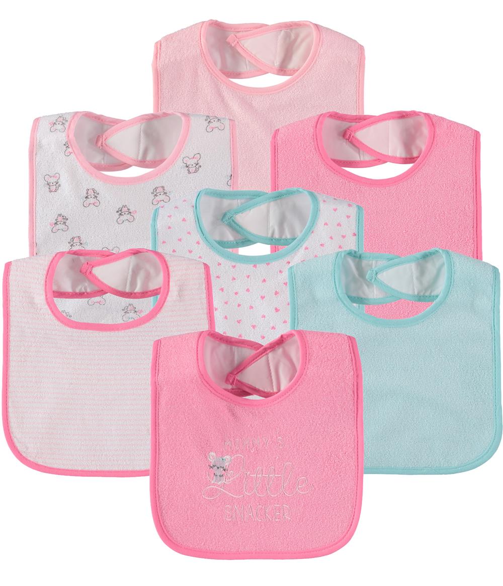 Bon Bebe Baby Girls 7-Pack Bibs with Waterproof Backing