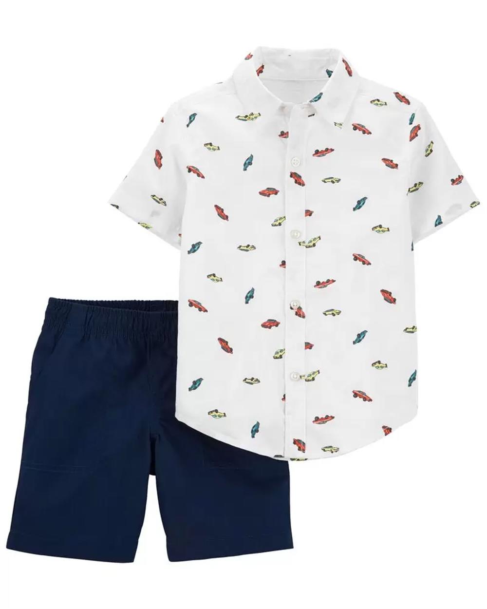 Carters Boys 2T-5T 2-Piece Car Button-Front Shirt & Short Set