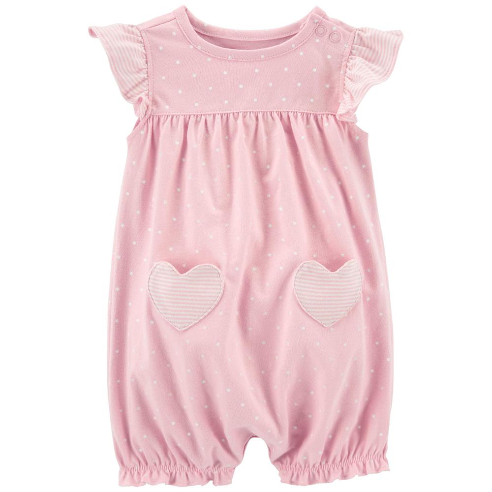 Carters Girls 0-9 Months Heart Pocket Snap-Up Romper