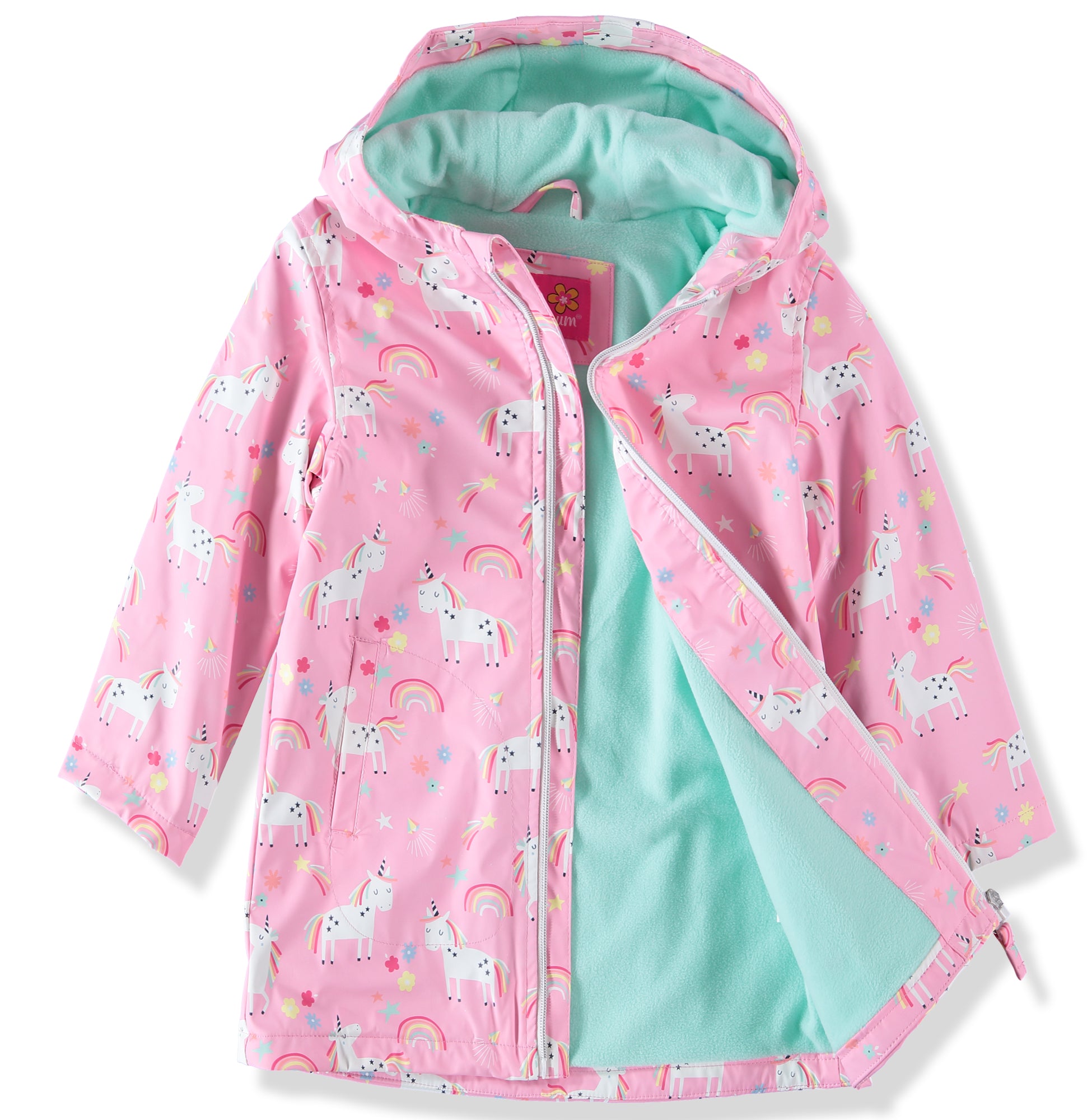 Pink Platinum Unicorn Rainbow Zip Hood Raincoat