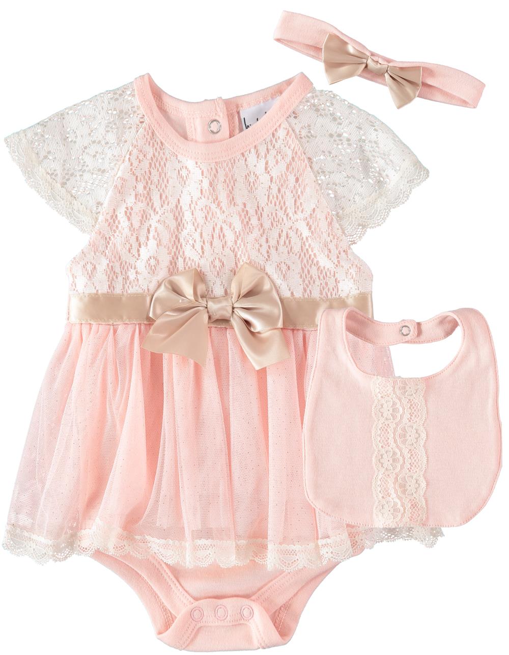 Nicole Miller Girls 0-9 Months Lace 3-Piece Creeper Set