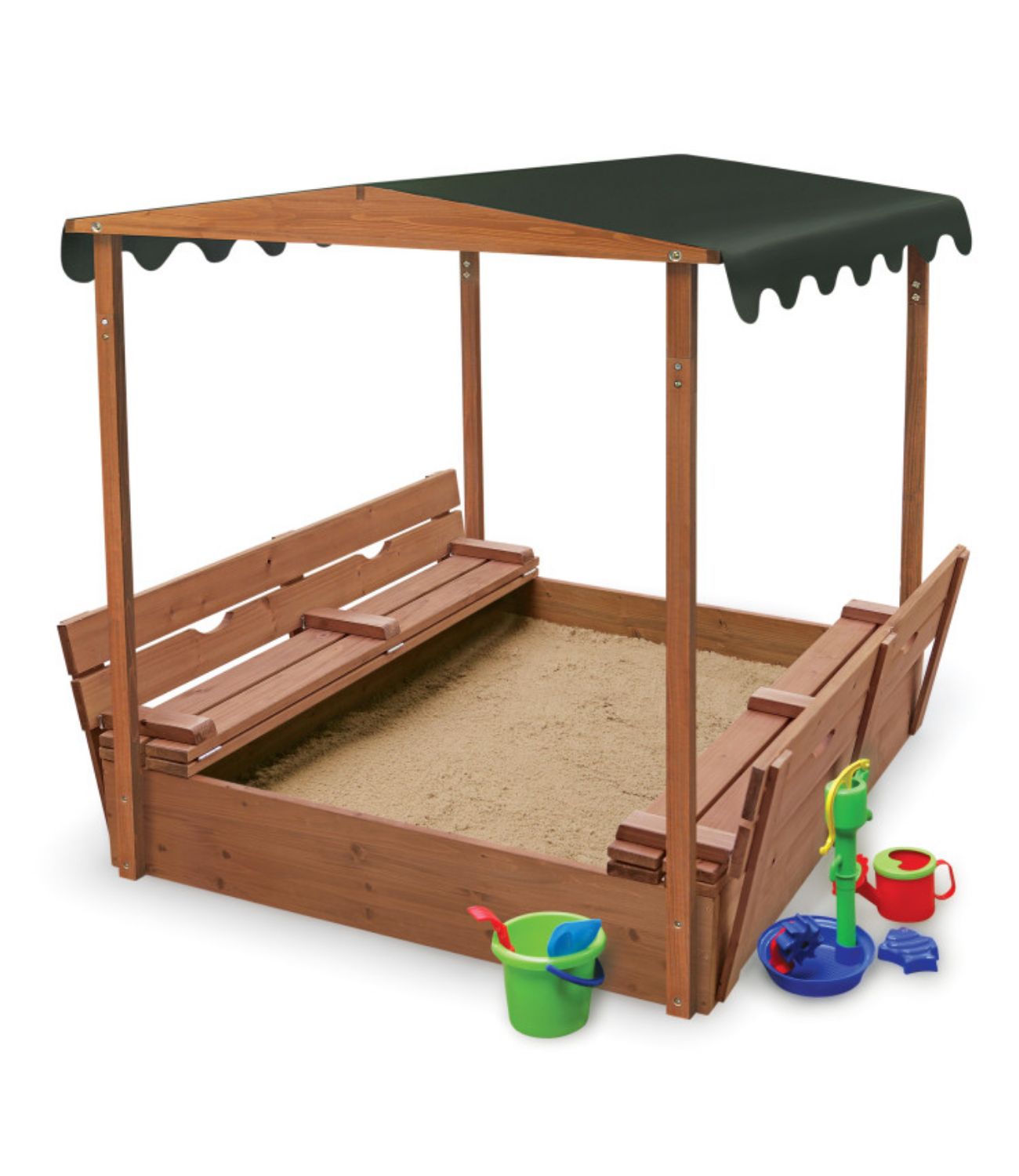 Badger Basket Covered Convertible Cedar Sandbox with Canopy and Two Bench Seats