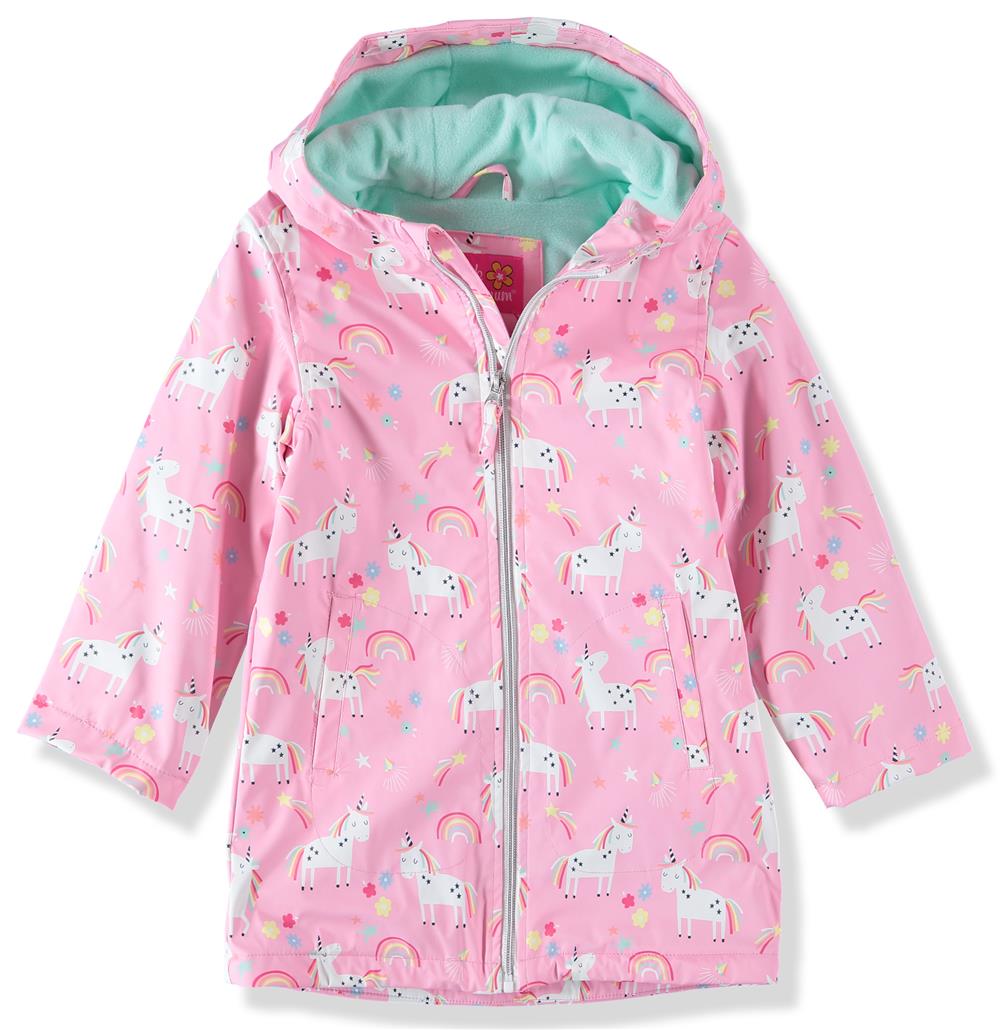 Pink Platinum Unicorn Rainbow Zip Hood Raincoat