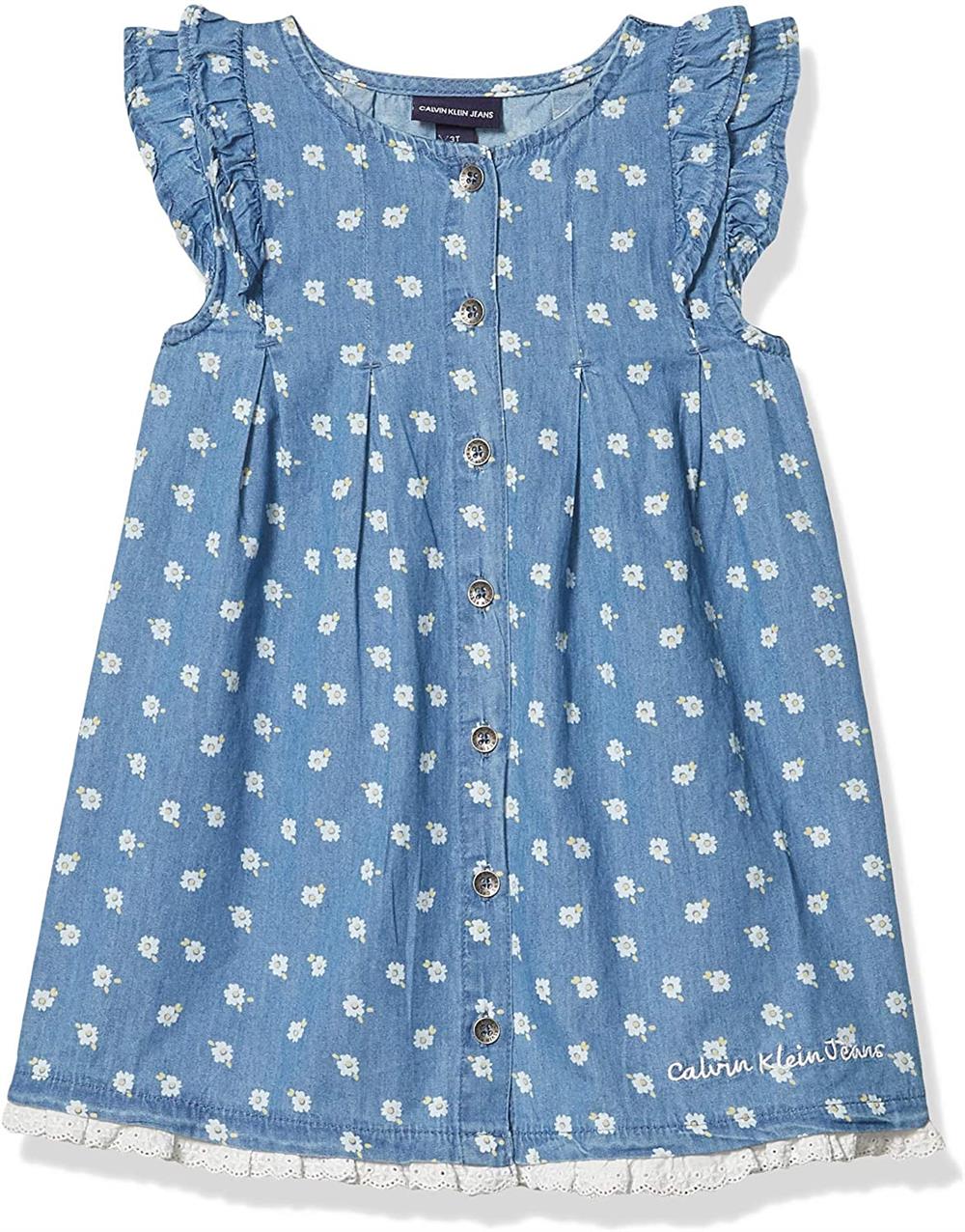 Calvin Klein Girls 2T-4T Daisy Pleated Denim Dress