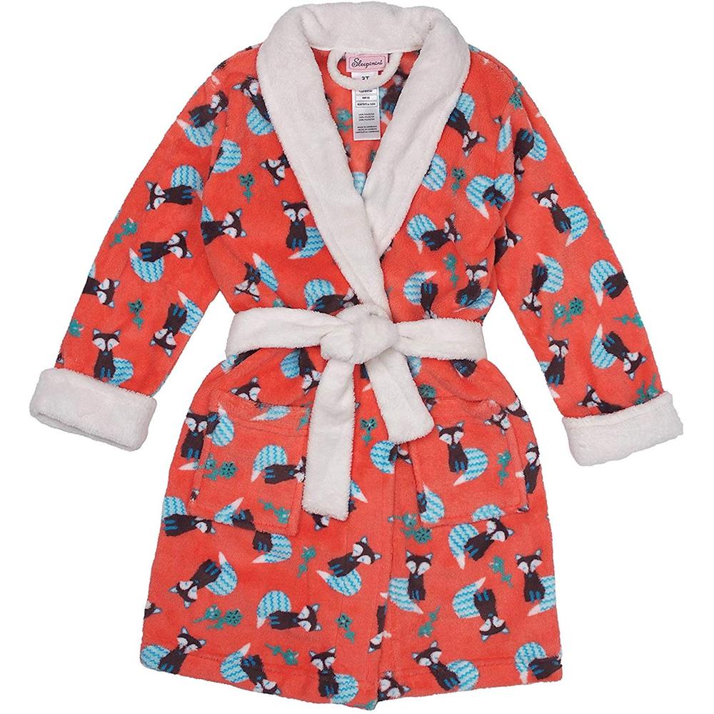 Sleepimini Girls 4-6X Robe Microfleece Soft Plush Bathrobe with Pockets