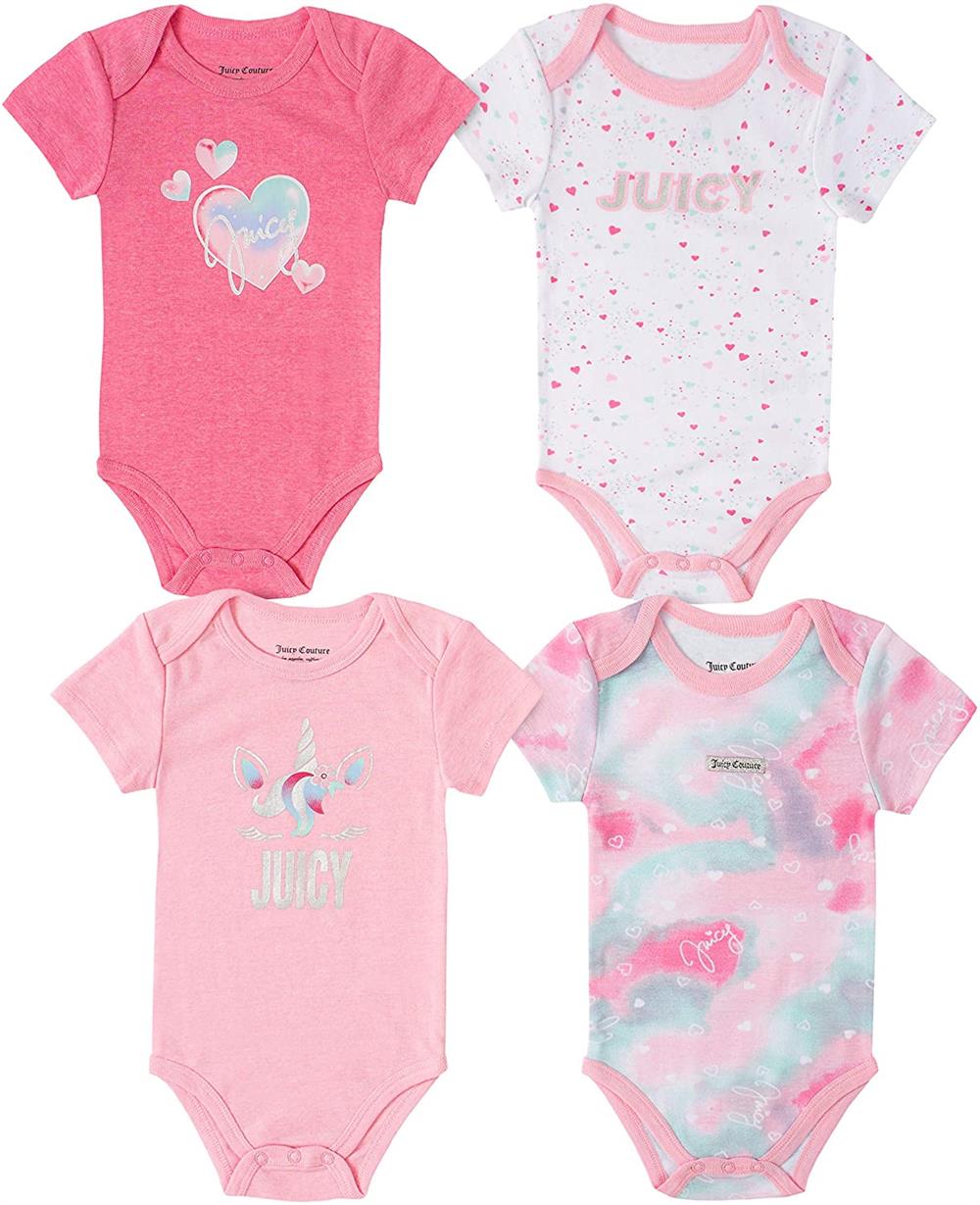 Juicy Couture Girls 0-9 Months Juicy 4-Pack Bodysuit