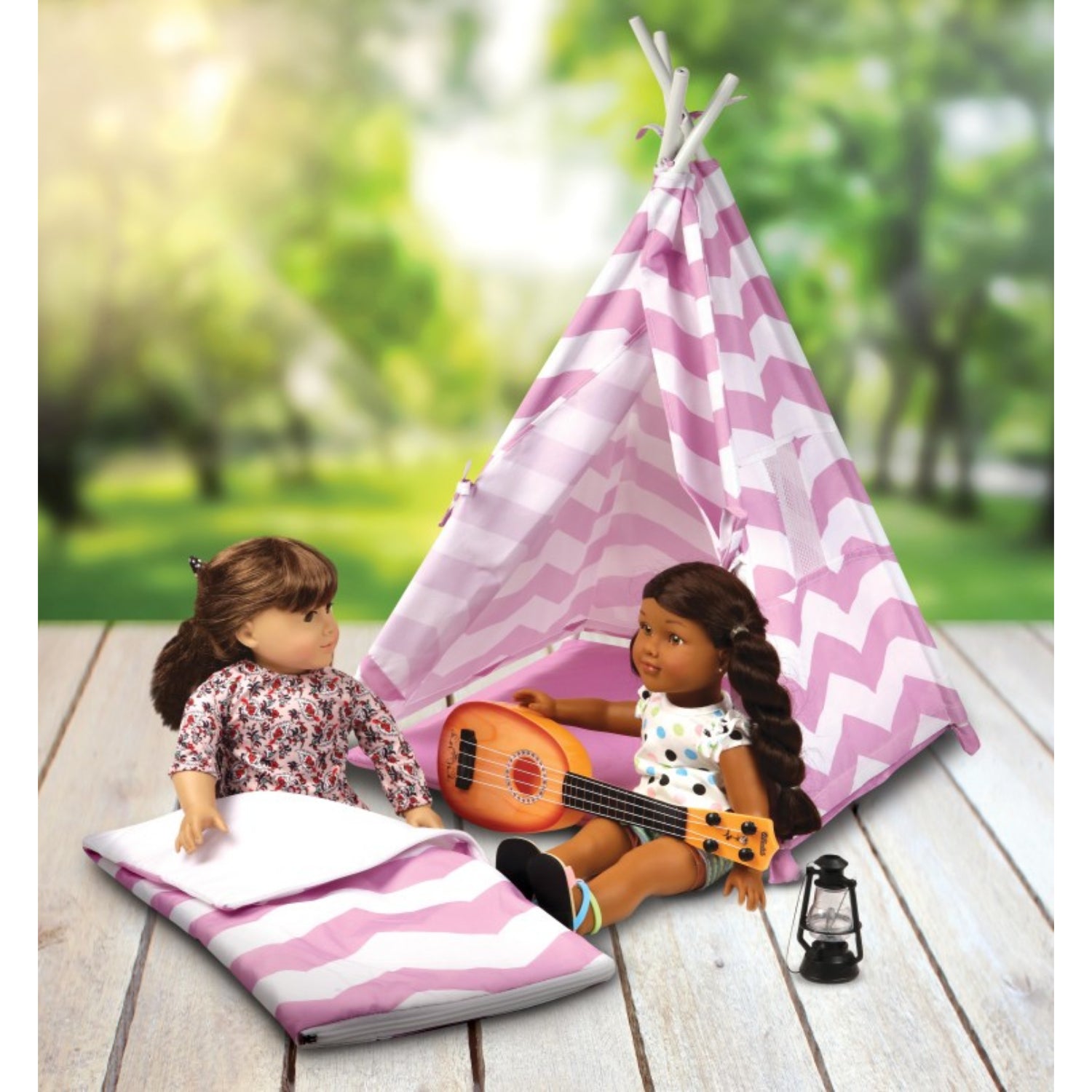 Badger Basket Camping Adventures Doll Tent Set with Accessories – Lavender/White