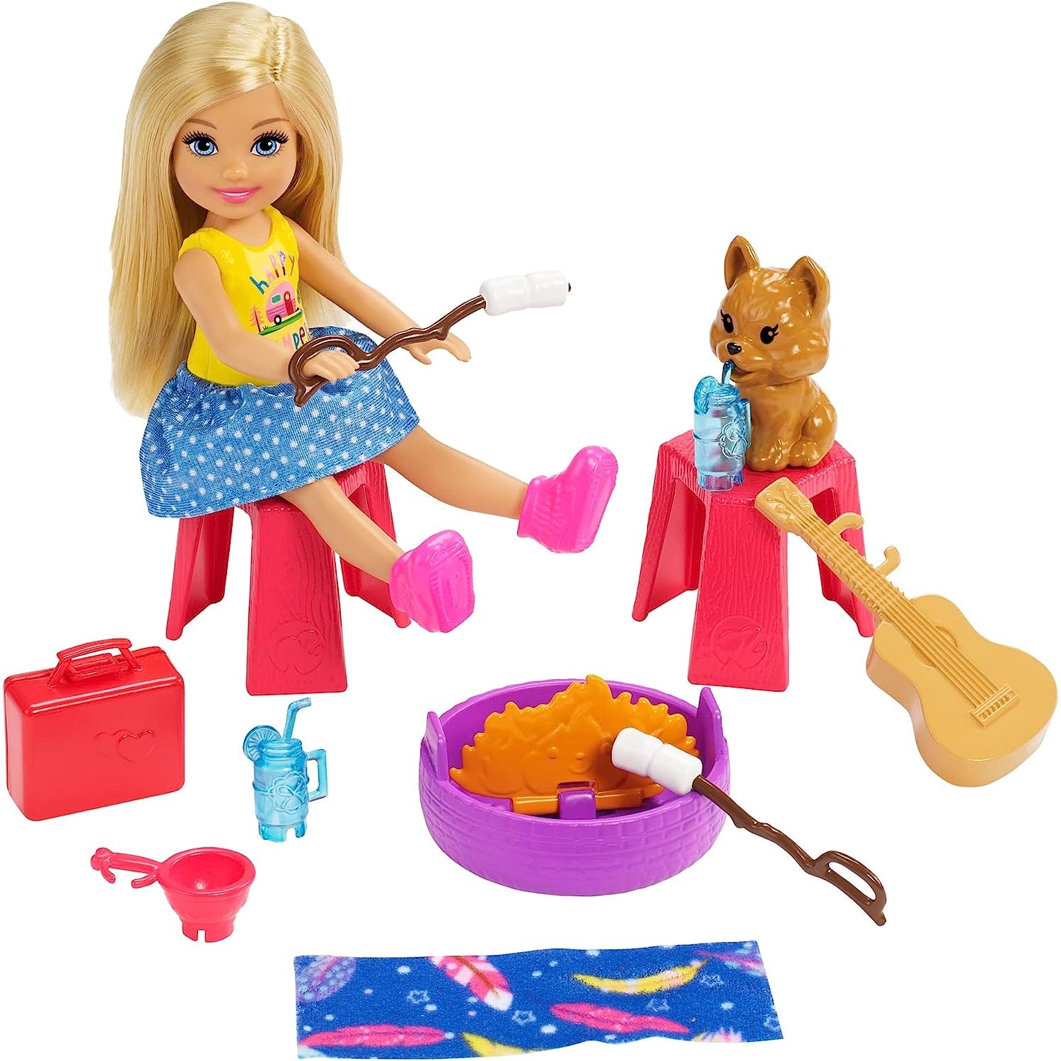 Mattel Barbie Club Chelsea Mattel Barbie Club Chelsea Toy Car & Camper Playset, Blonde Chelsea Small Doll, Puppy & 10+ Accessories, Unhitch & Open for Campsite