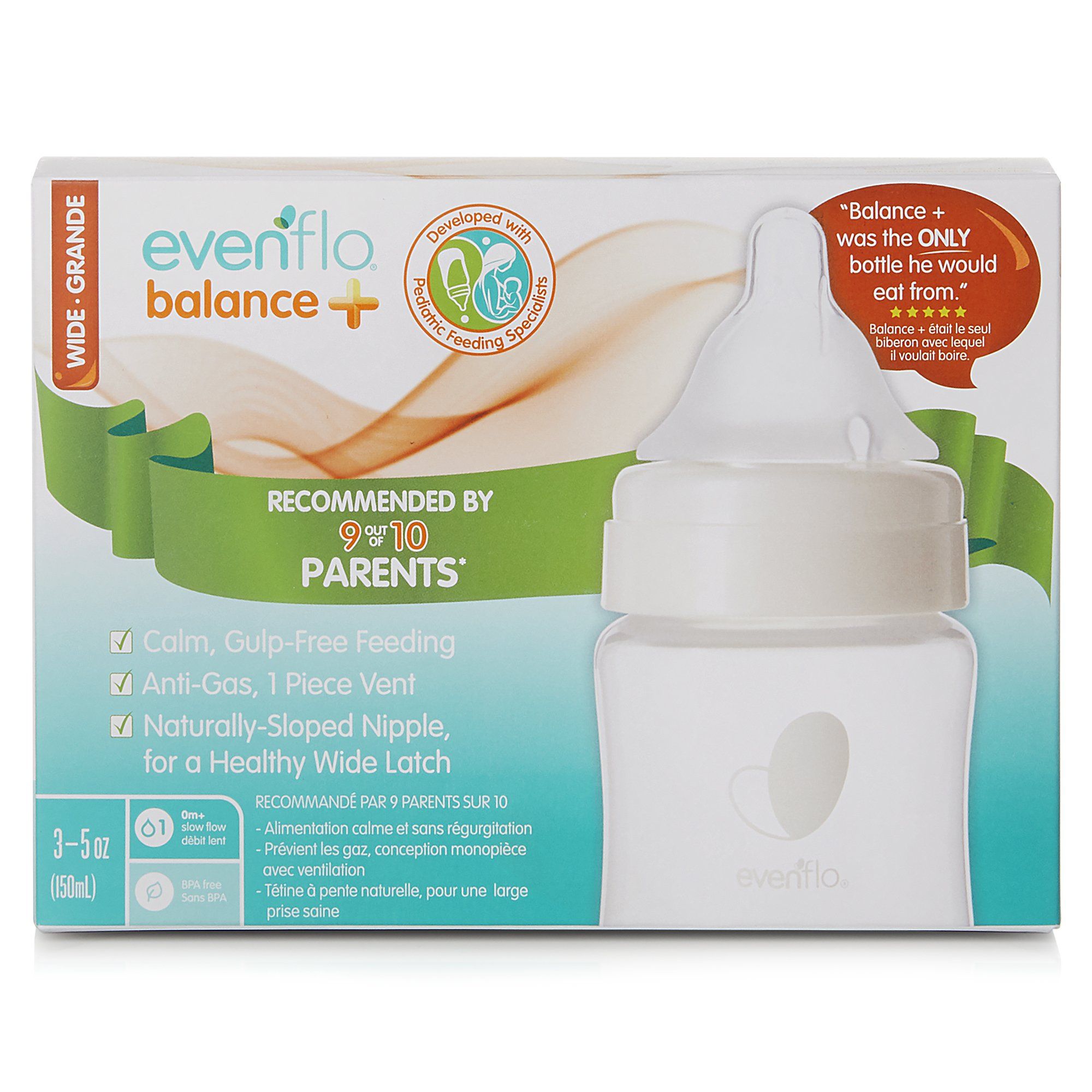 Evenflo Balance+ Wide Neck Baby Bottle - 5oz - 0m+ Slow Flow, 3 Pack