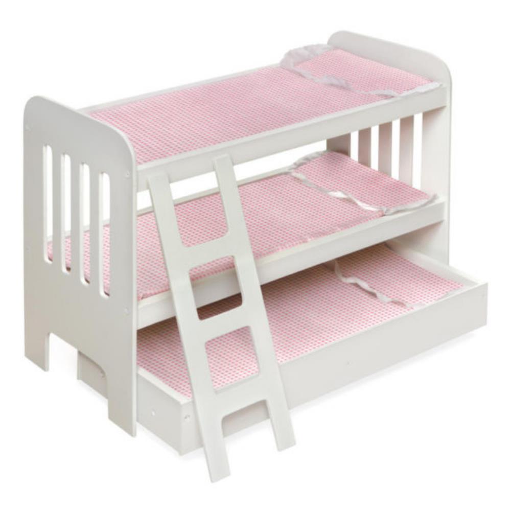 Badger Basket Trundle Doll Bunk Bed with Ladder and Free Personalization Kit – White/Pink