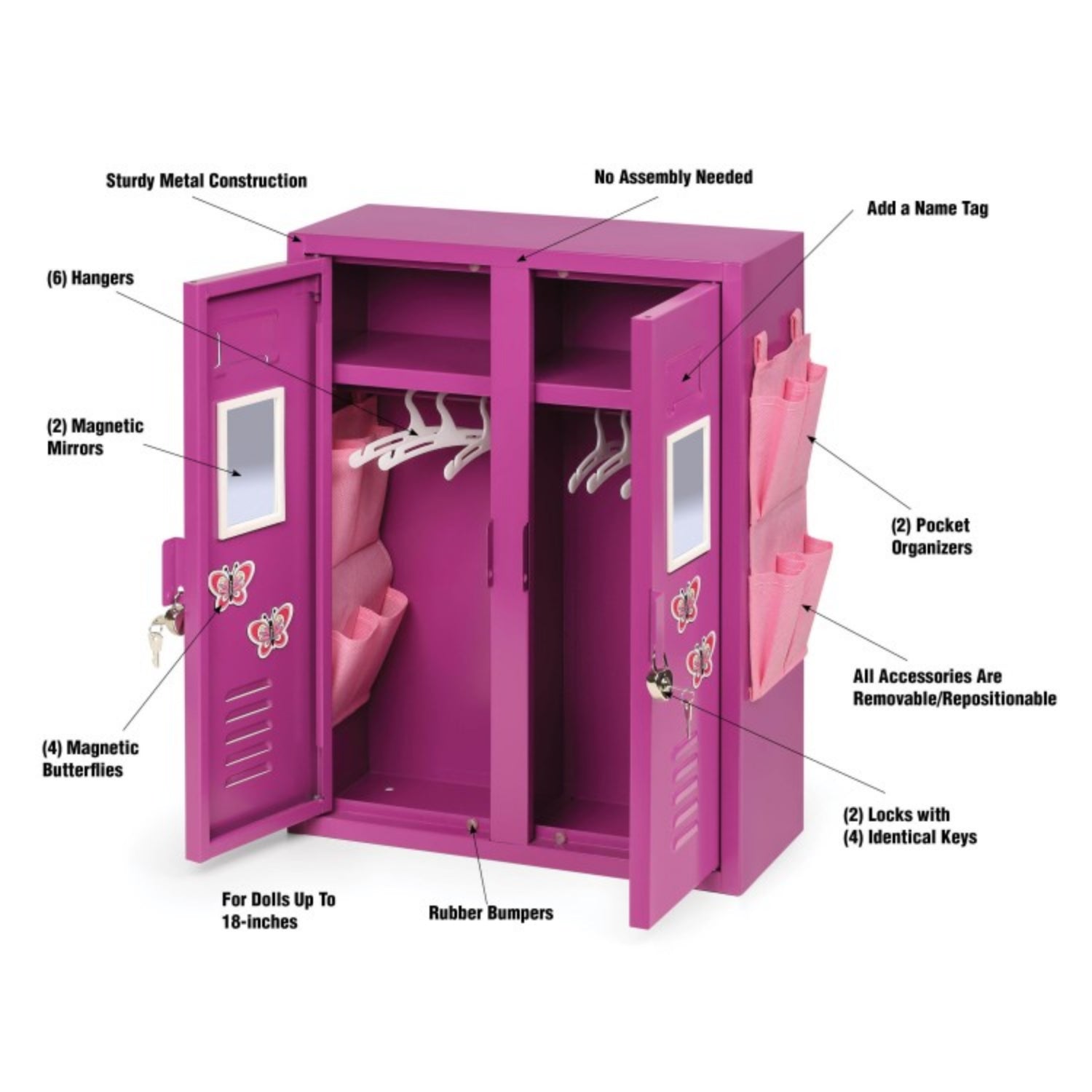 Badger Basket School Style Double Doll Locker – Purple