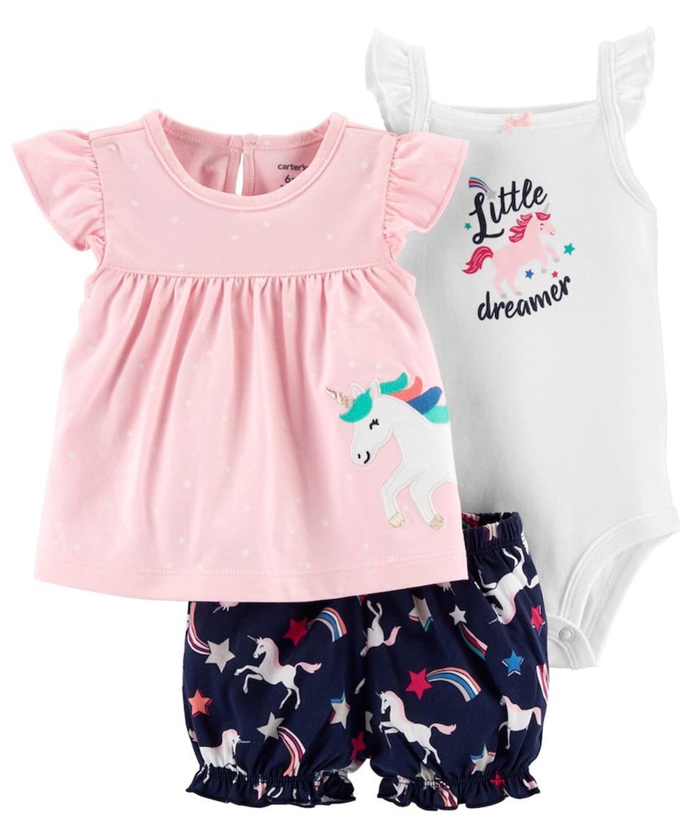 Carters Girls 0-24 Months Unicorn 3 Piece Diaper Set