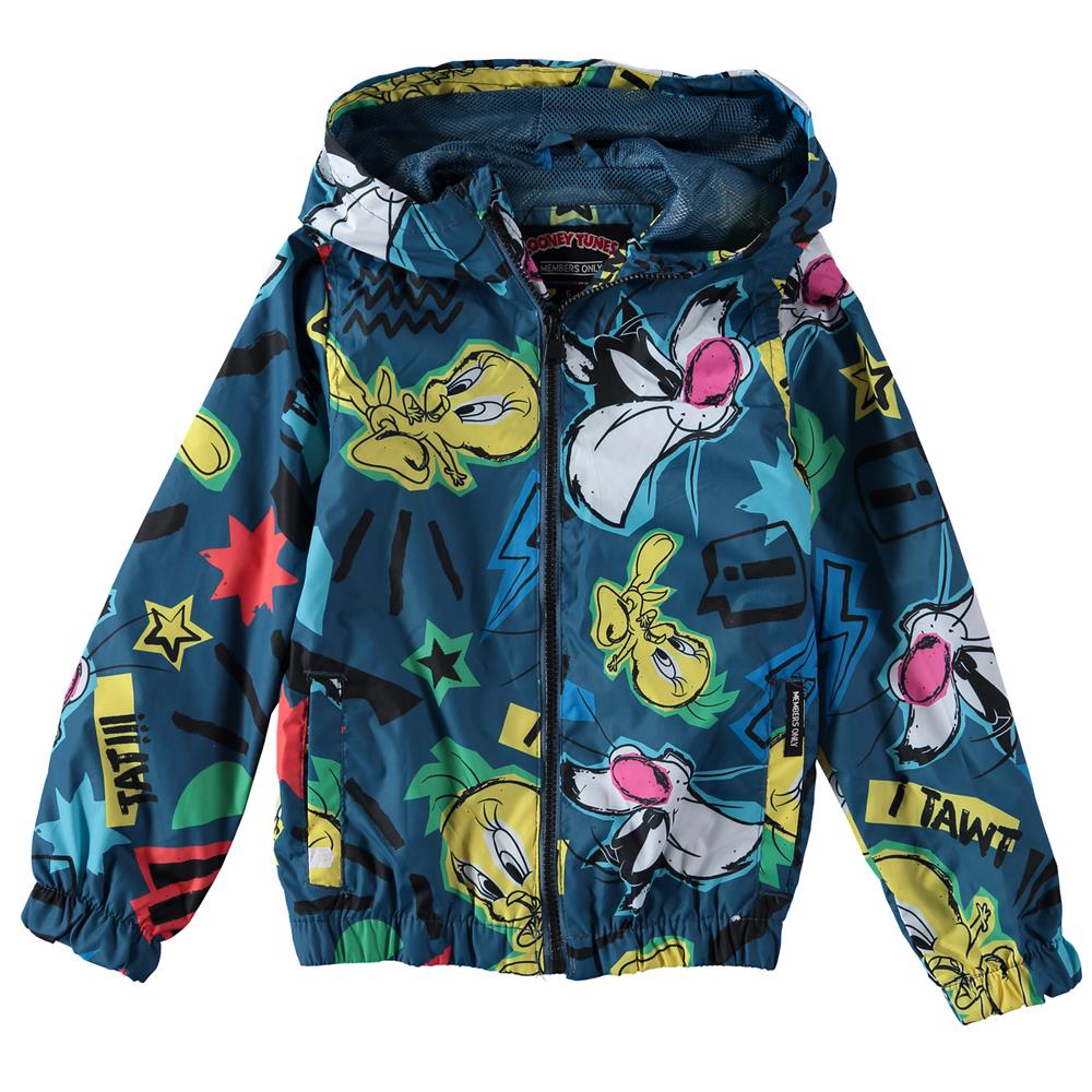 Members Only 2-16 Looney Tunes Zip-Up Hooded Windbreaker Jacket