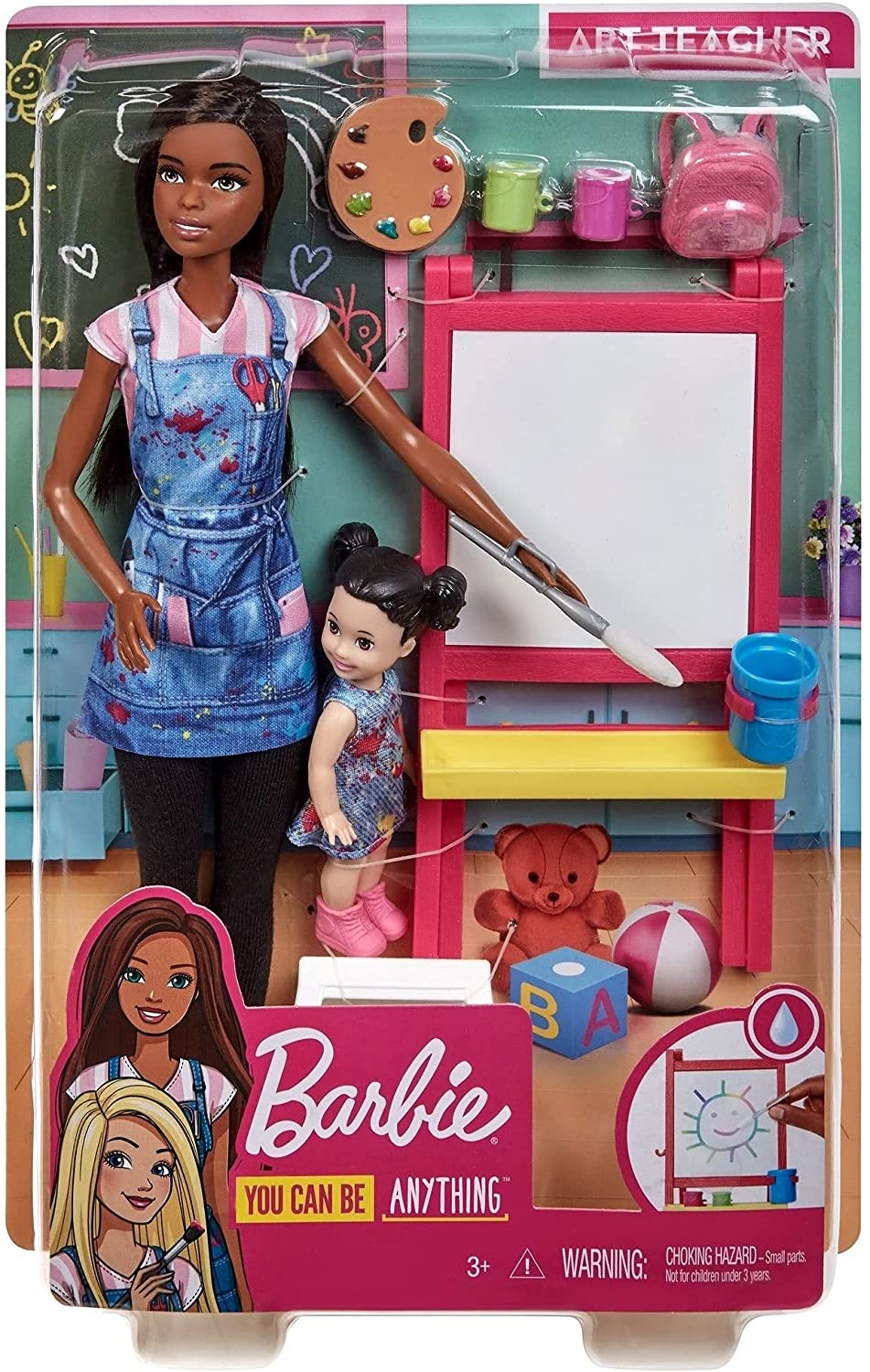 Mattel Barbie Art Teacher Playset with Brunette Doll, Easel and Accessories