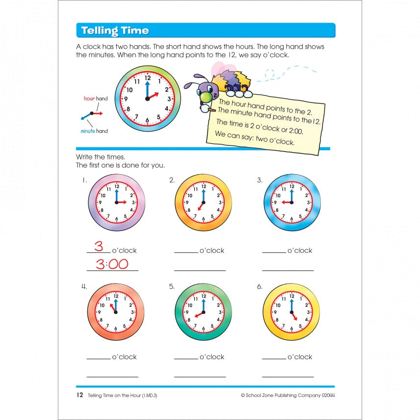 School Zone Time, Money & Fractions Grades 1-2 Workbook