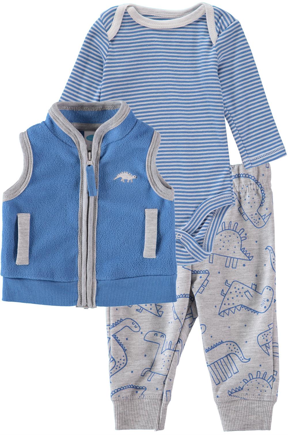 Bon Bebe Boys 0-9 Months 3-Piece Microfleece Bodysuit Pant Set with Vest