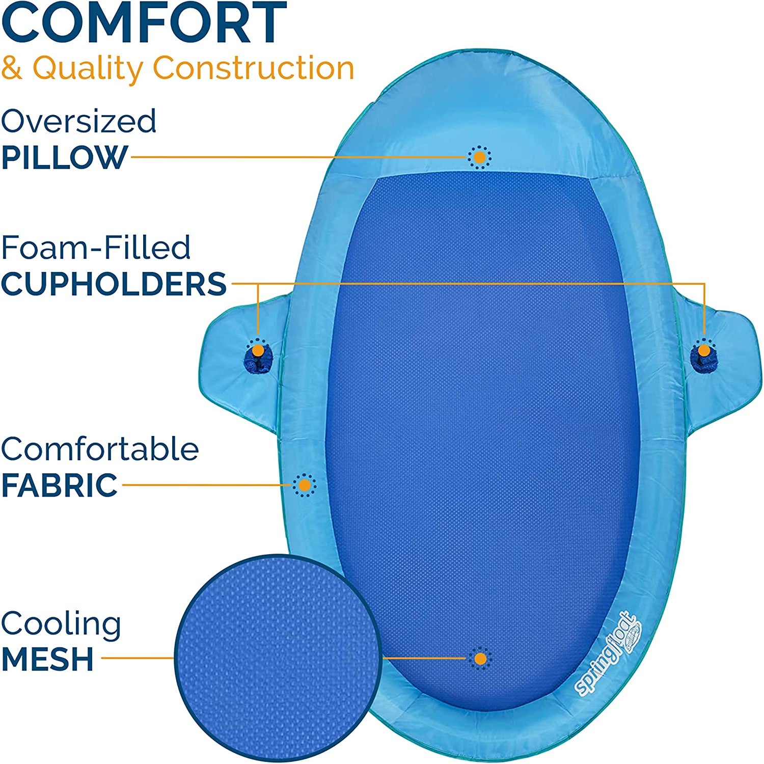 SwimWays Spring Float SunCatcher Pool Lounge Chair with Hyper-Flate Valve, Blue