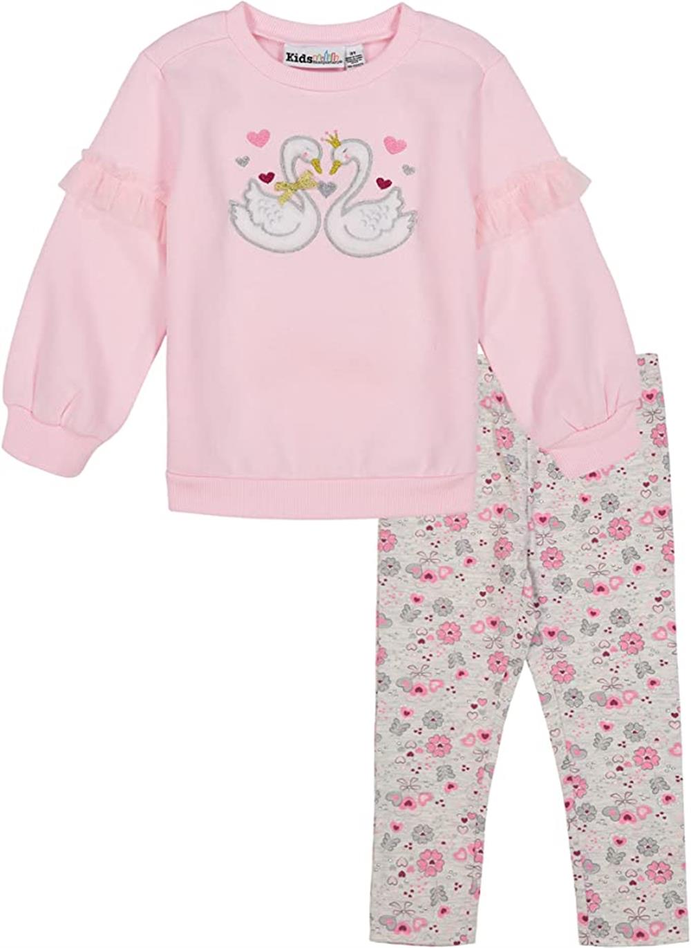 Kids Headquarters Girls Swan Heart Sweatshirt Legging Set