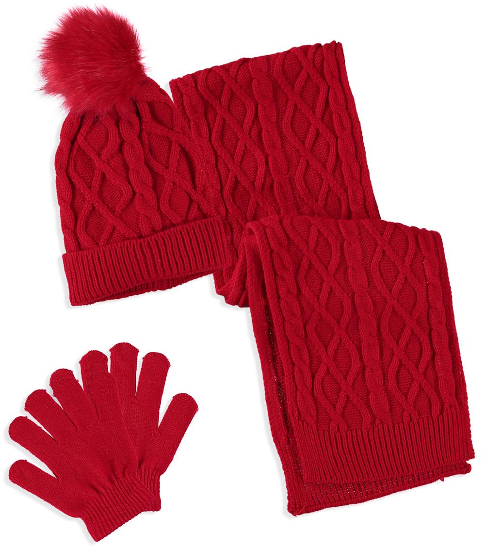 Connex Gear Womens Hat, Glove and Cable Scarf 3-Piece Set