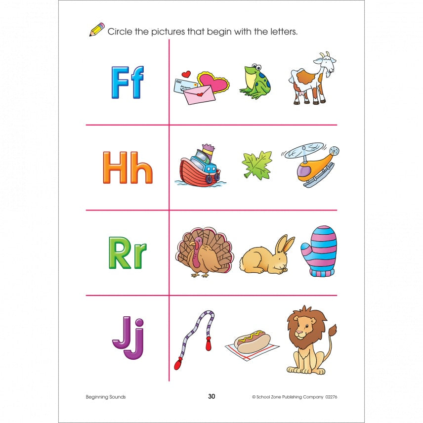 School Zone Beginning Sounds Preschool Workbook