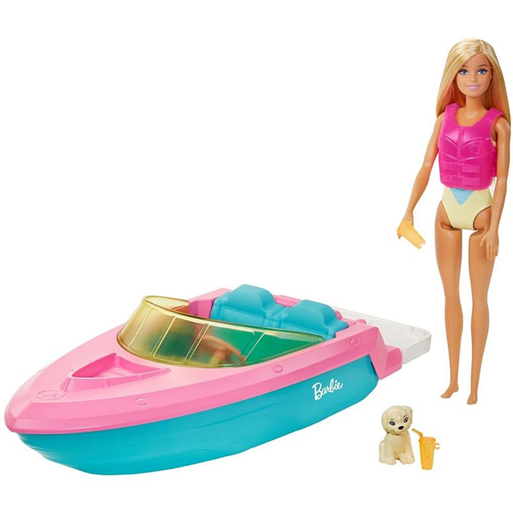 Mattel Barbie Doll and Boat with Puppy and Accessories, Floats in Water