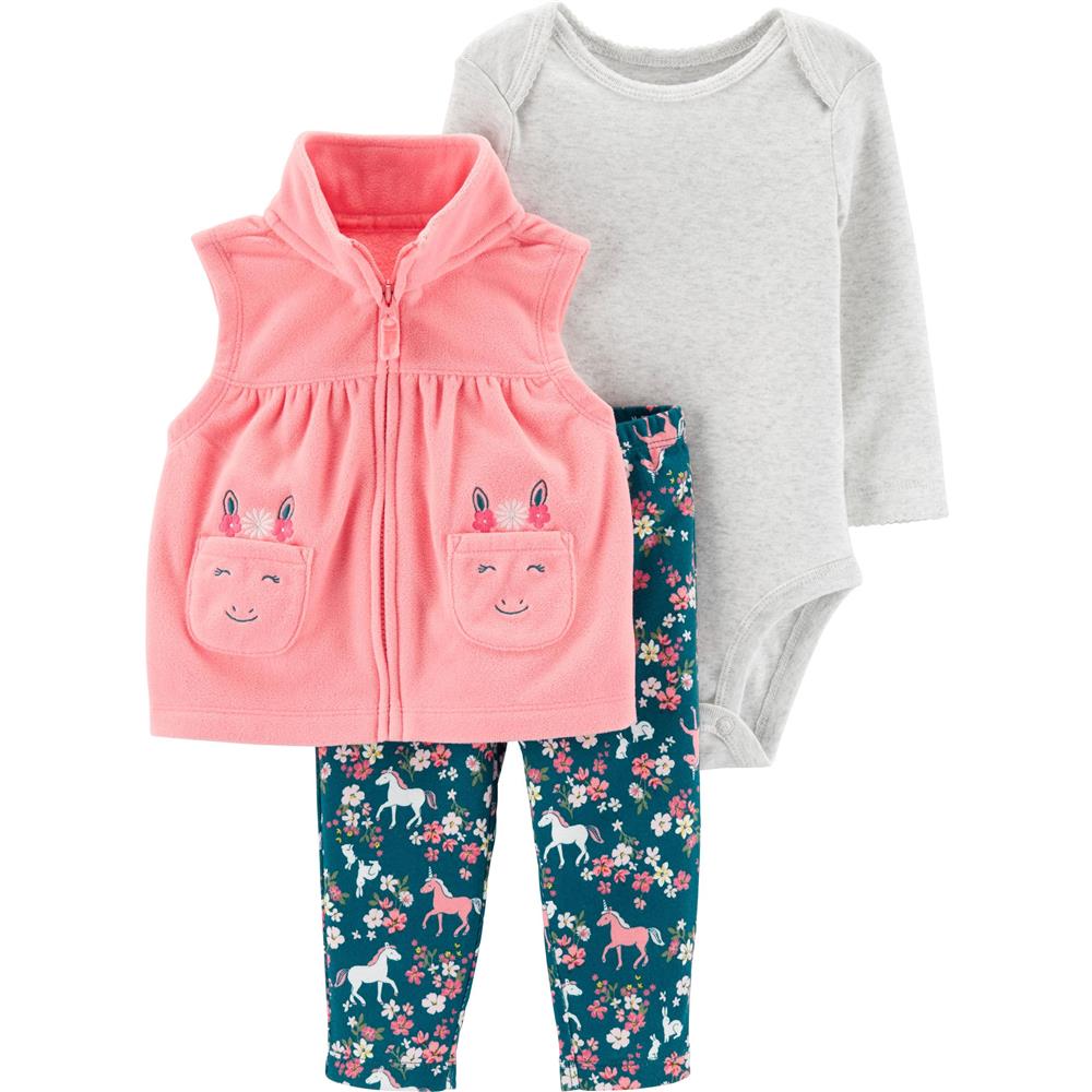 Carters Girls 0-24 Months Unicorn 3-Piece Vest Pant Set