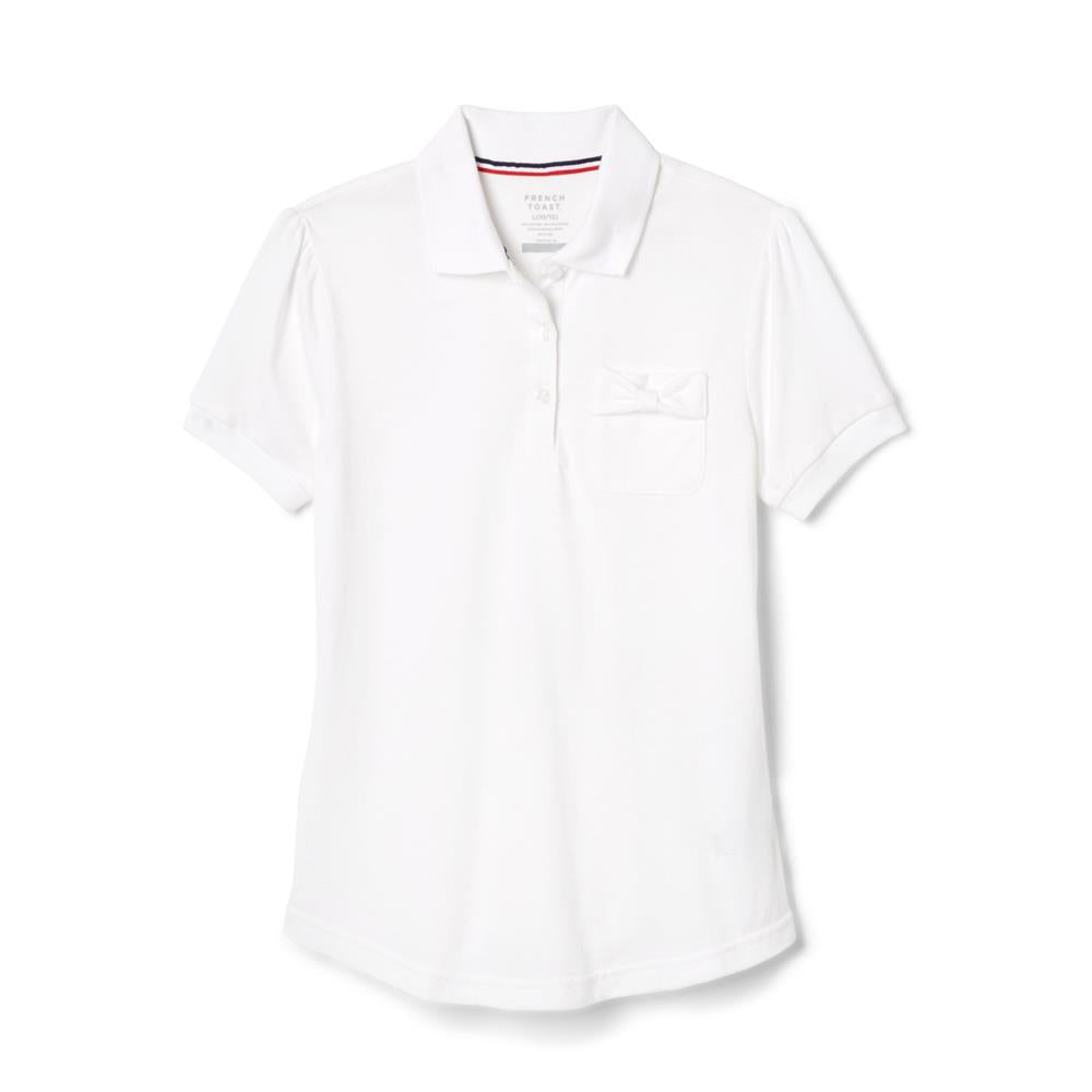 French Toast Short Sleeve Bow Pocket Polo Shirt White