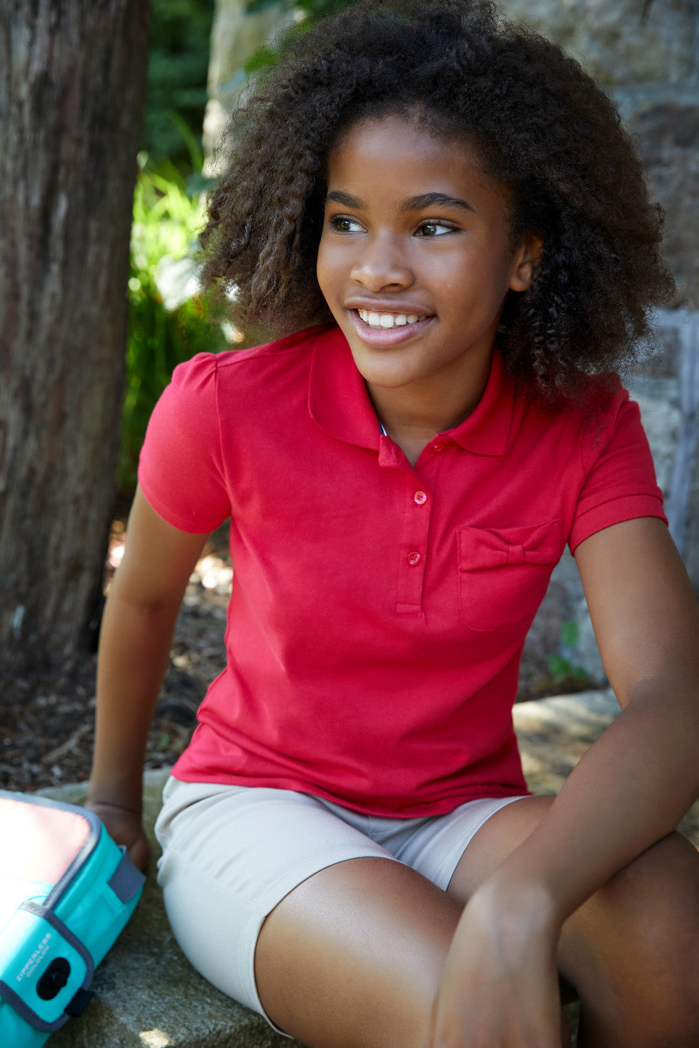 French Toast Short Sleeve Bow Pocket Polo Shirt White