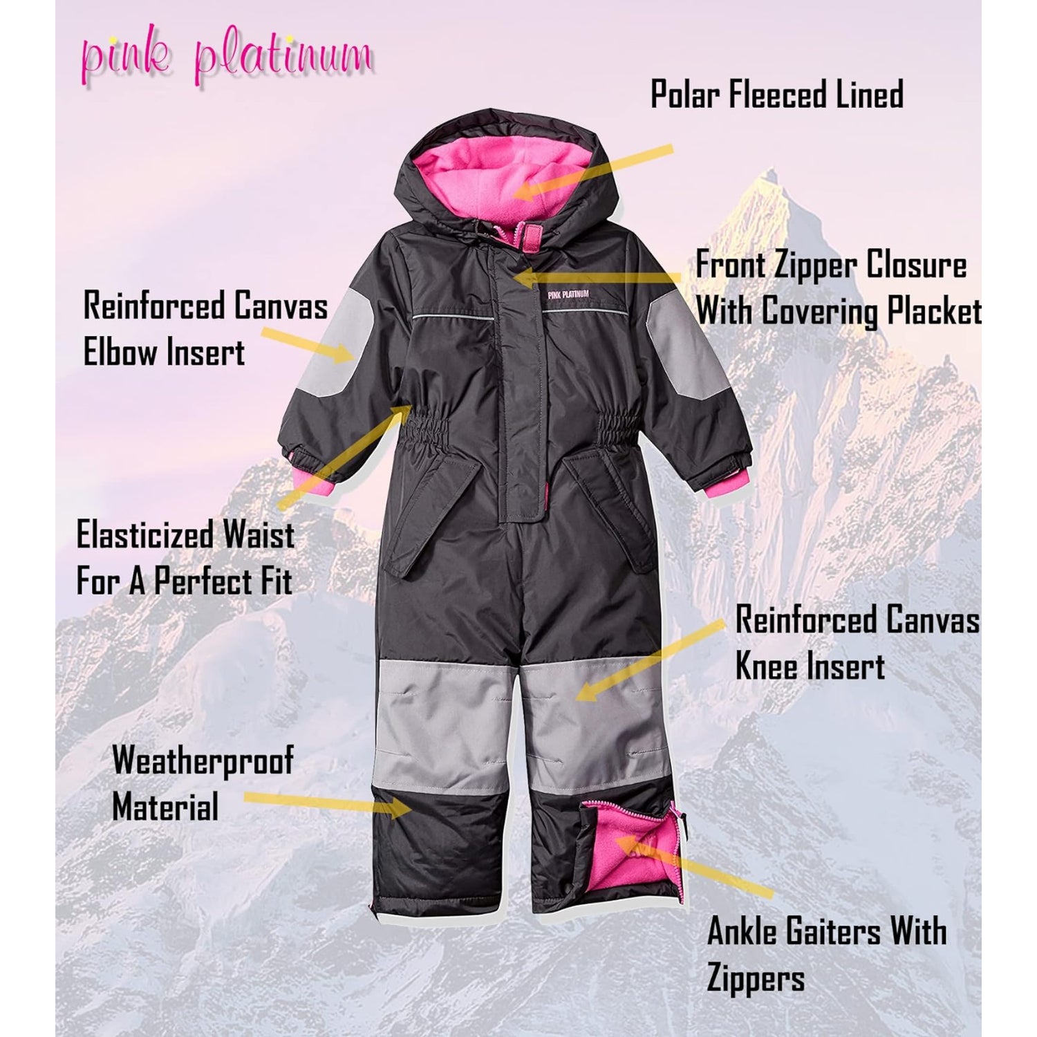 Pink Platinum Girls 2T-4T Snowmobile Snowsuit