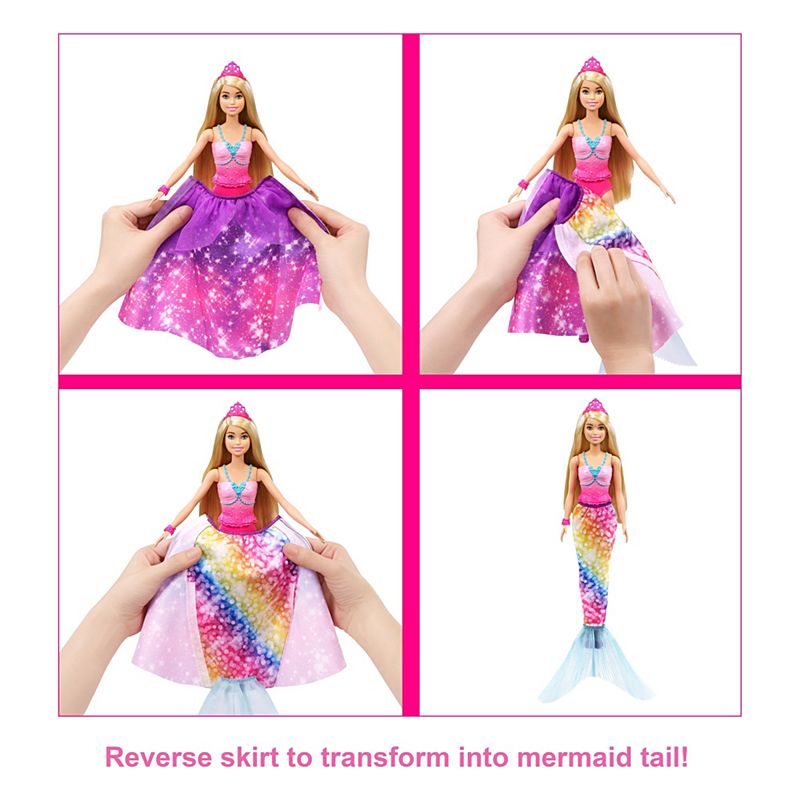 Mattel Barbie Dreamtopia 2-in-1 Princess to Mermaid Fashion Transformation Doll (Blonde, 11.5-in)